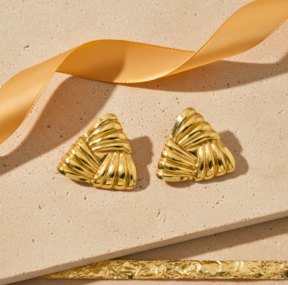 18K Gold Plated Triangle Stud Earrings in 316L Stainless Steel