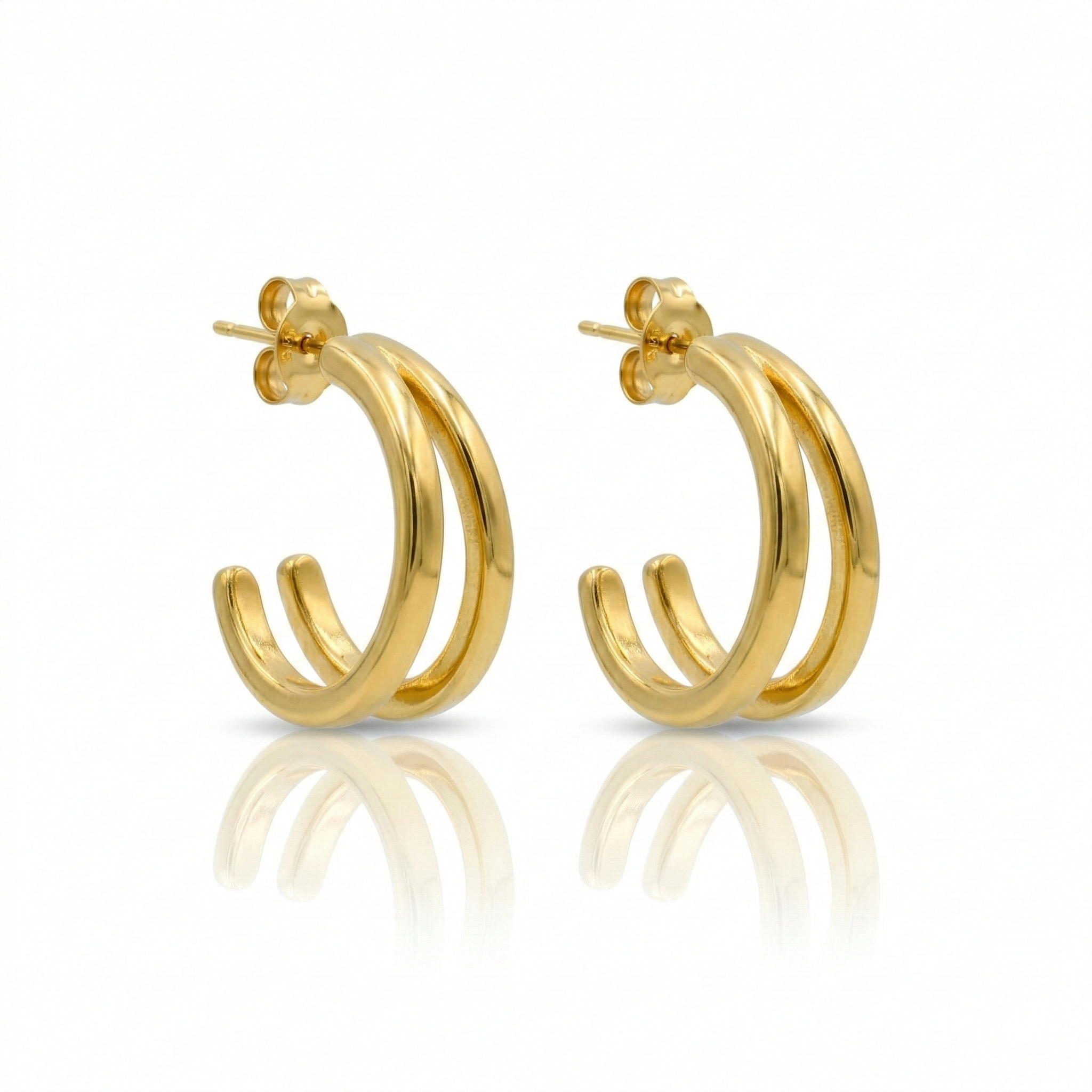 Double Curve Stud Earrings in 316L Stainless Steel with Gold PVD IP Plating