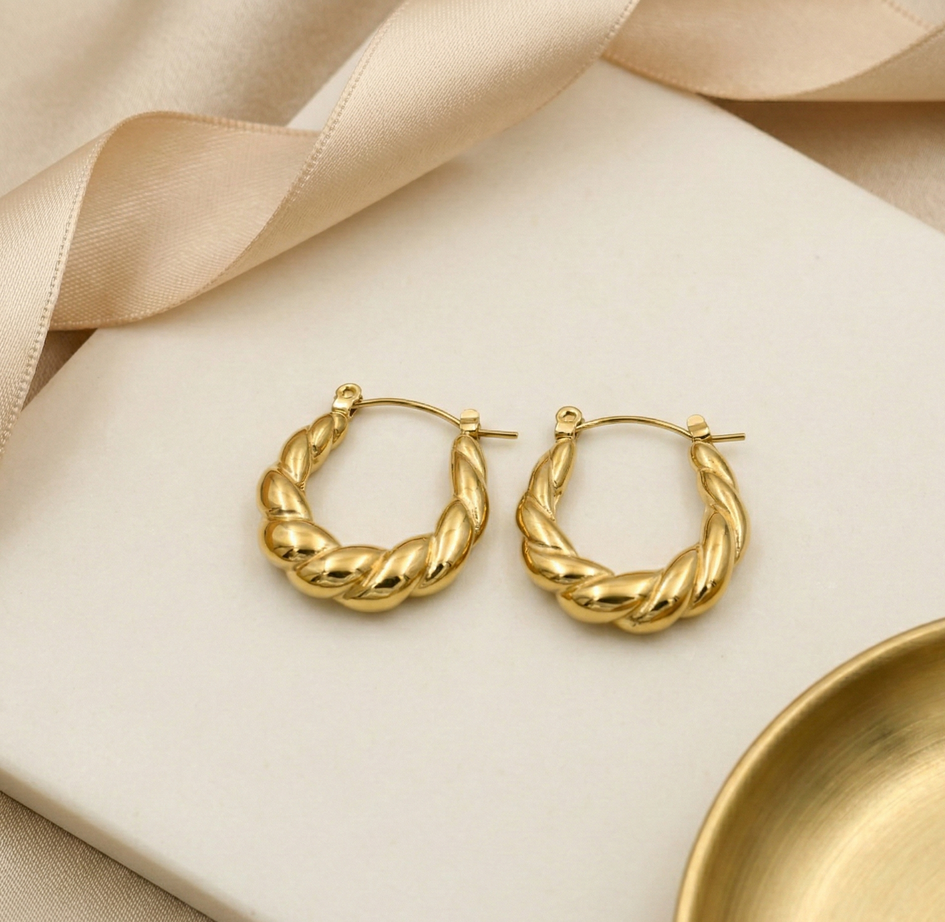 Twisted Hoop Earrings 18K Gold PVD Plated 316L Stainless Steel