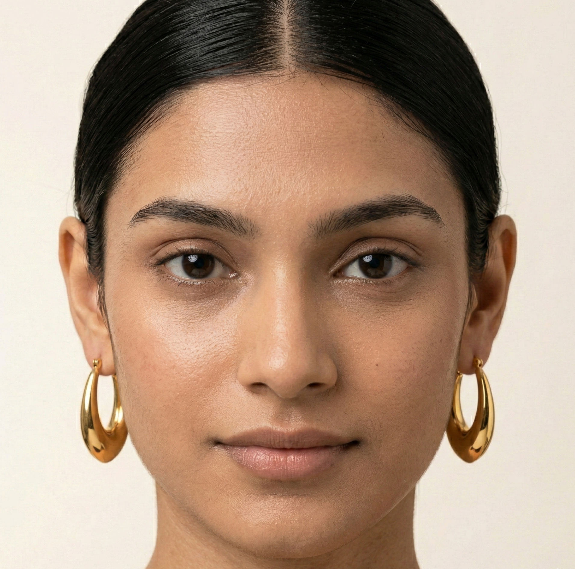 18K Gold Plated Dome Oval Hoop Earrings in 316L Stainless Steel