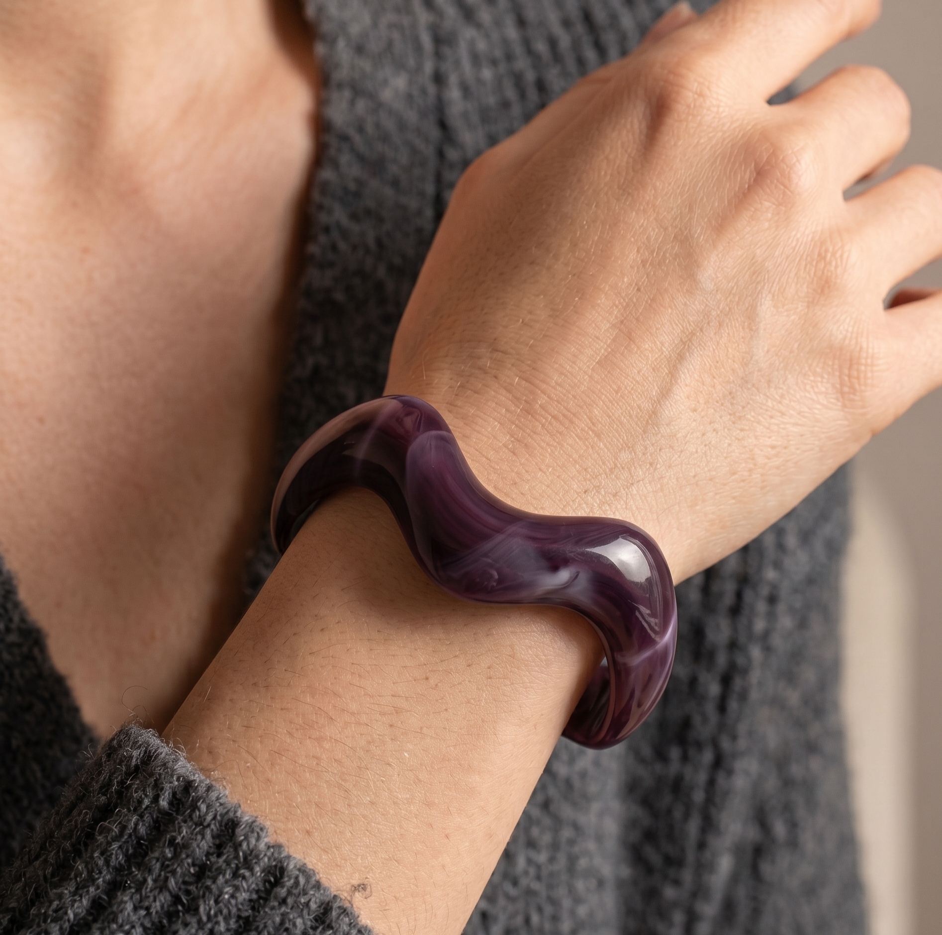 Irregular Wave Resin Open Cuff Bracelet for Women | Chunky Acrylic Bangle