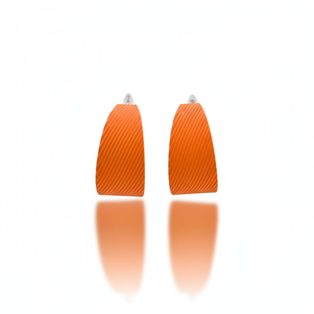 Textured Orange C Hoop Earrings