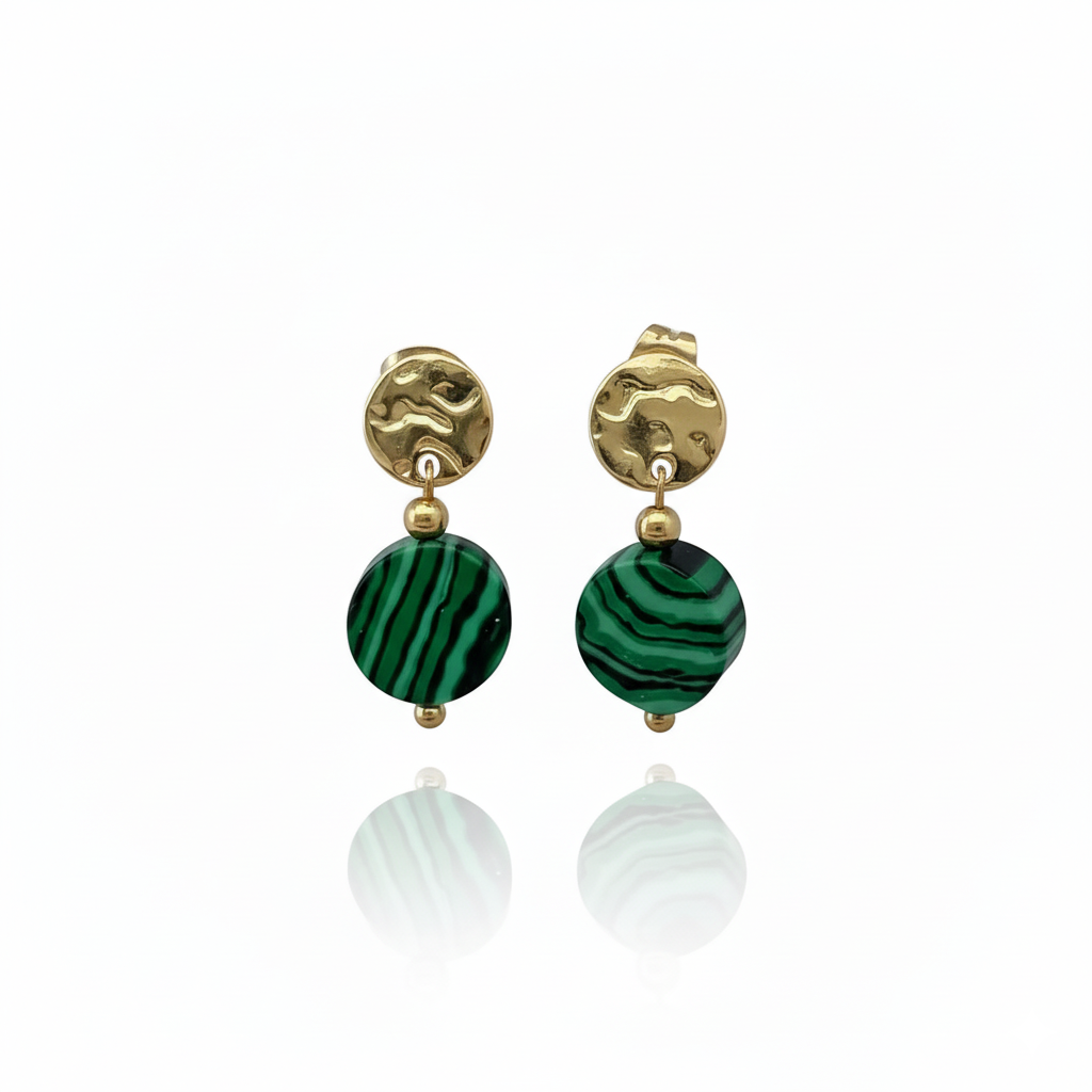 Malachite Drop Earrings Gold Tone Metal