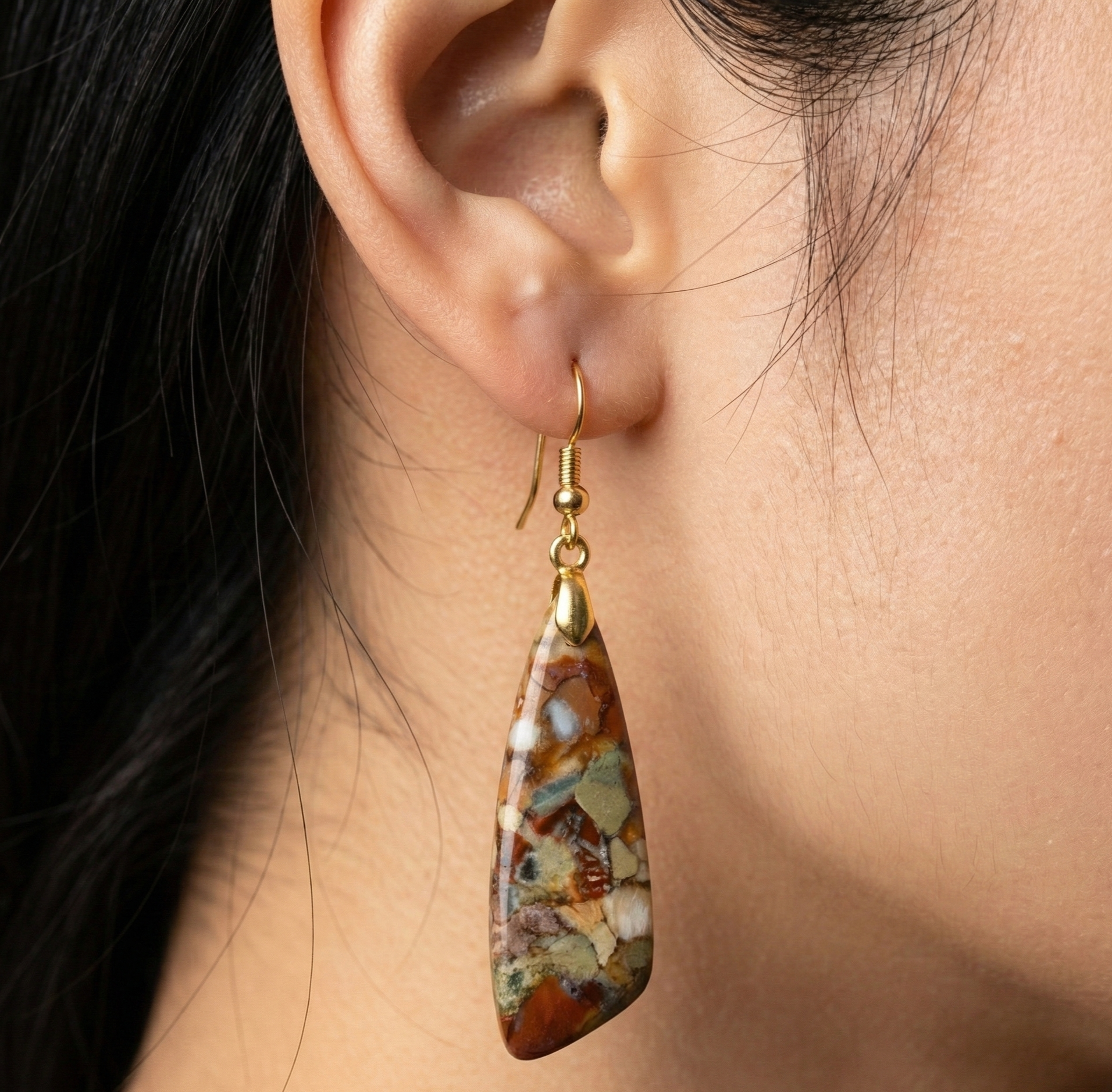 Emperor Stone Drop Earrings Gold Tone Boho Geometric Dangle