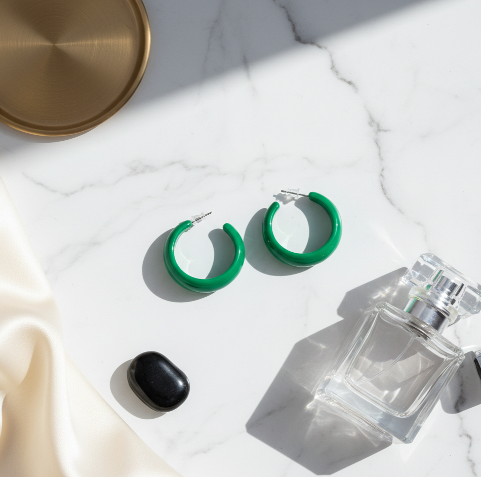 Green Acrylic Hoop Earrings Stainless Steel Posts