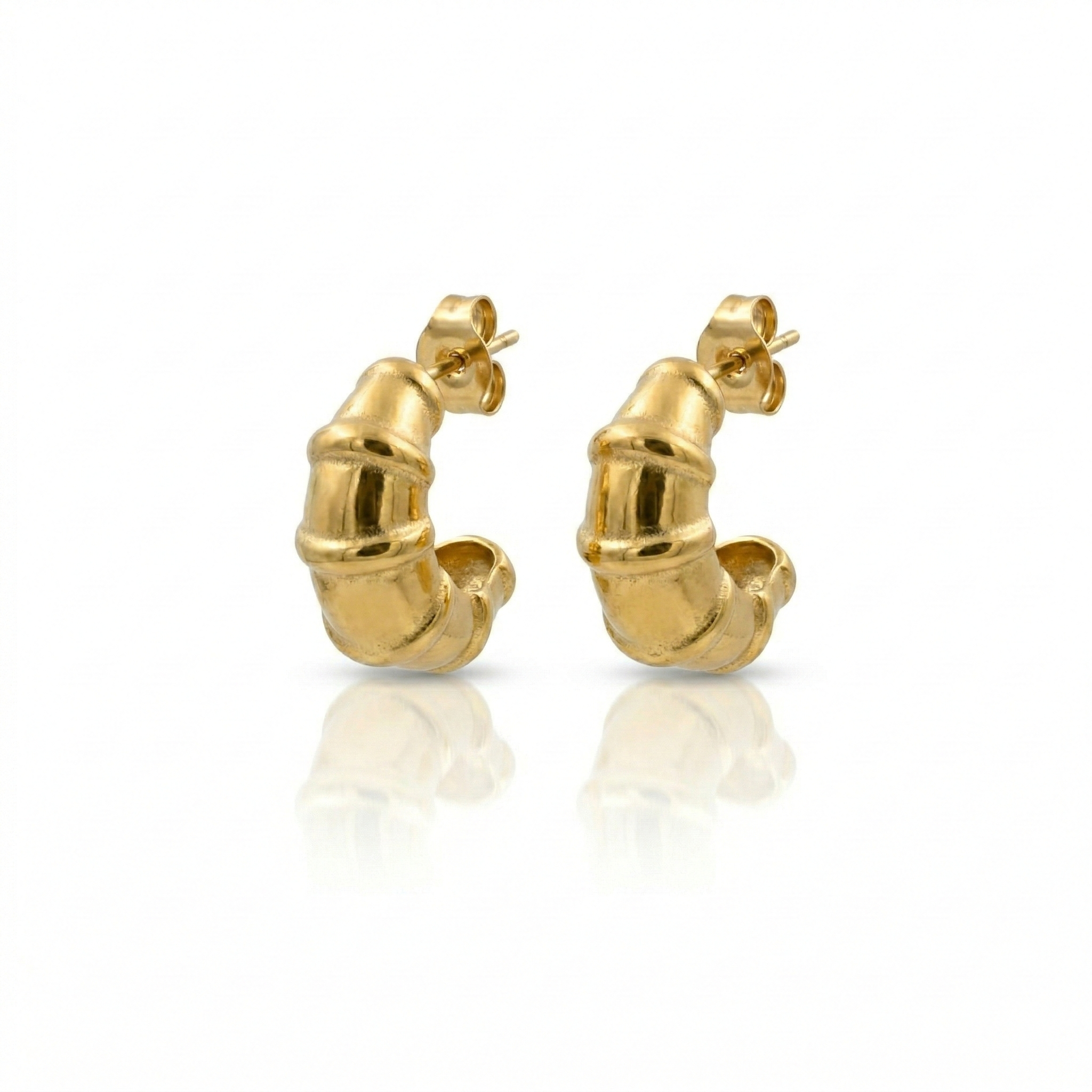 Chunky Ribbed C Hoop Earrings 18K Gold PVD Plated 316L Stainless Steel