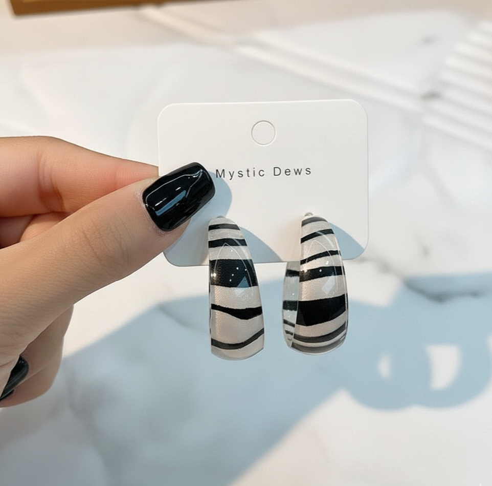 Zebra Pattern C Shape Hoop Earrings