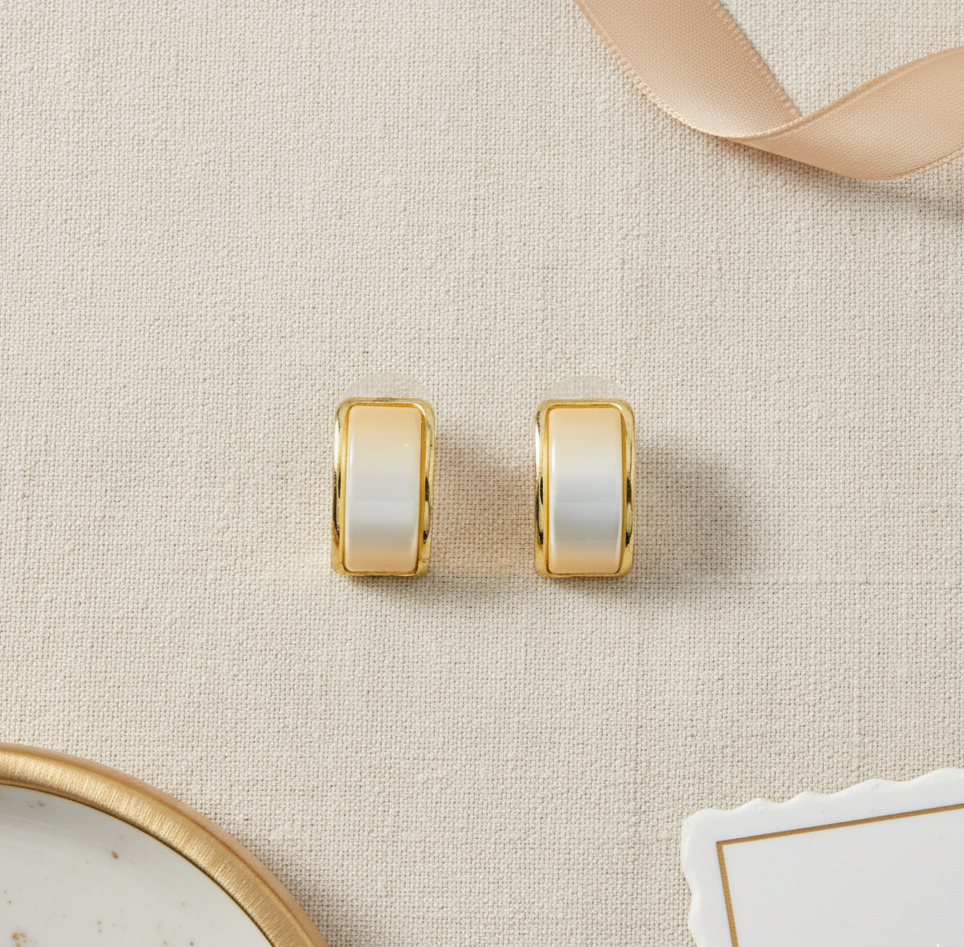 Gold Tone Opal Hoop Earrings