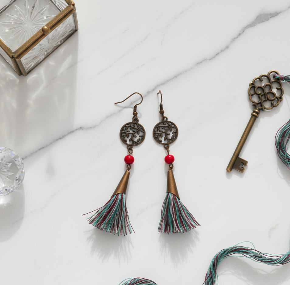 Retro Tassel Dangle Earrings Antique Bronze Plated Alloy