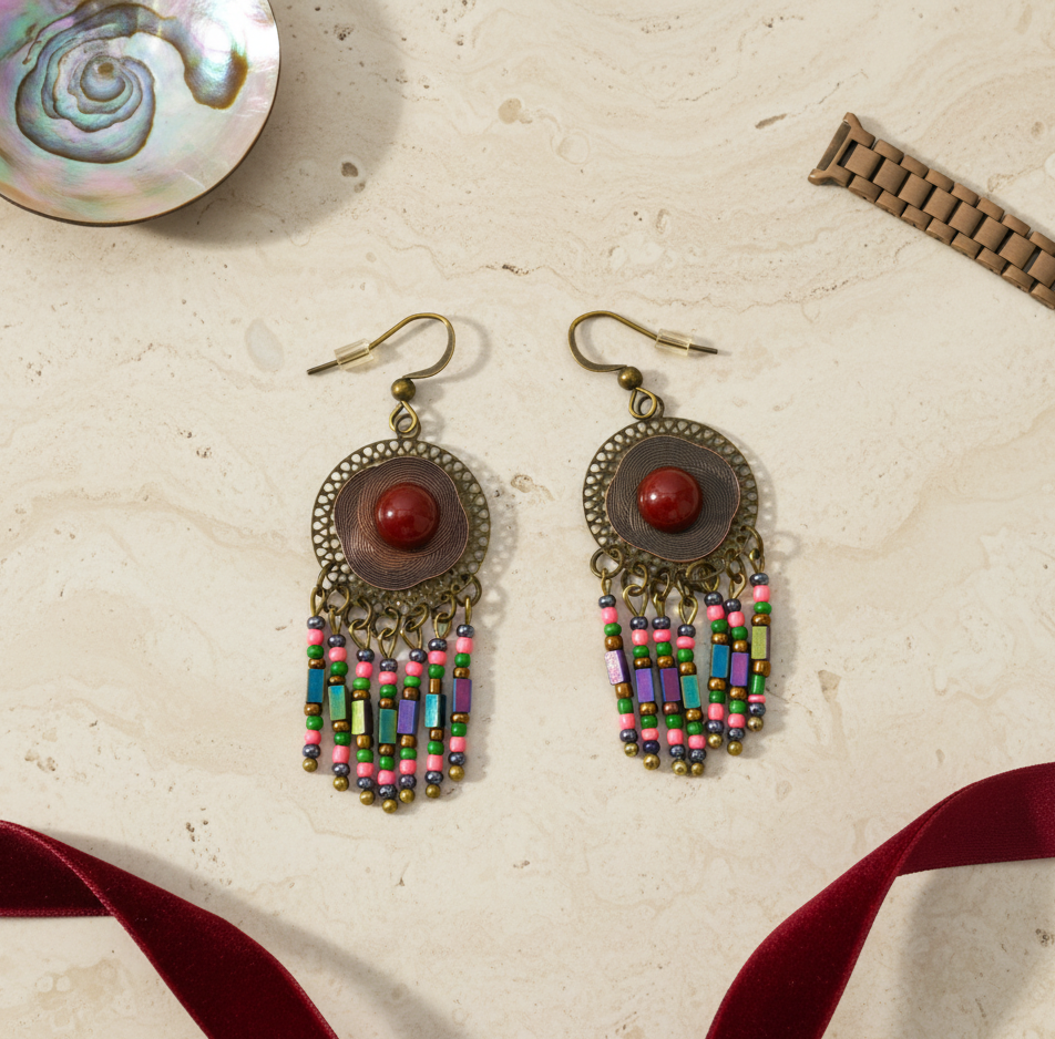 Bohemia Vintage Beaded Dangle Earrings Antique Alloy Resin