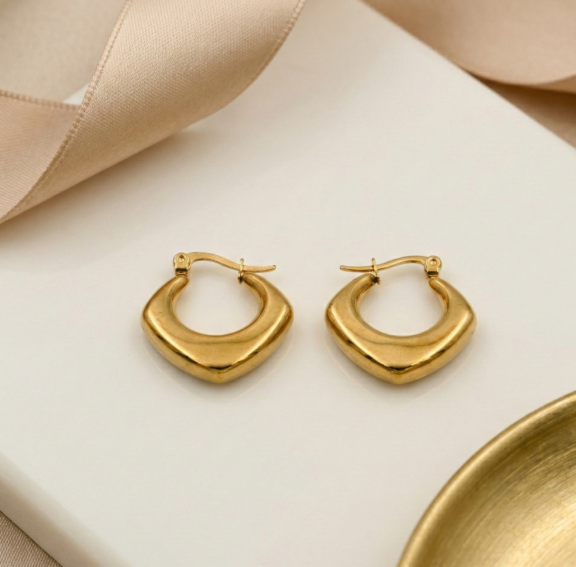 18K Gold PVD Plated Geometric Hoop Earrings in 316L Stainless Steel