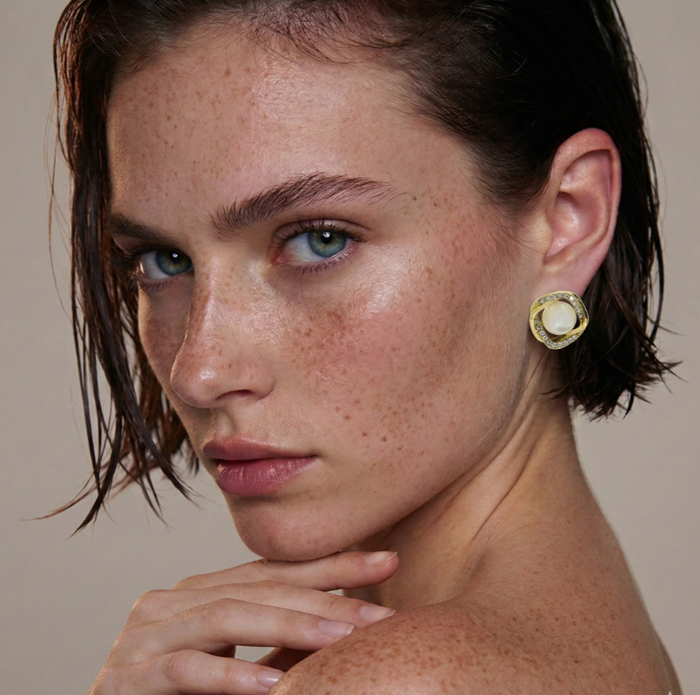 Freshwater Pearl Stud Earrings Zircon