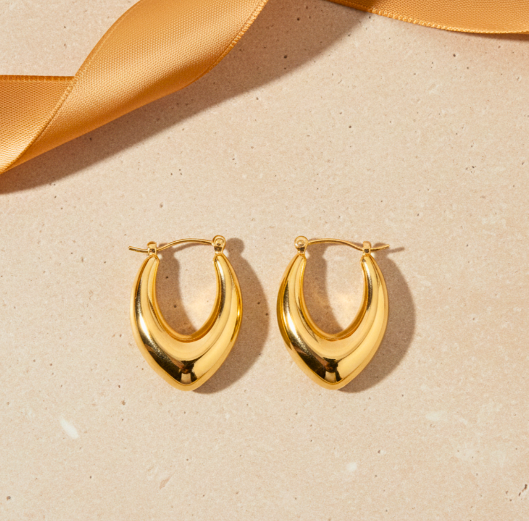 18K Gold Plated Dome Oval Hoop Earrings in 316L Stainless Steel