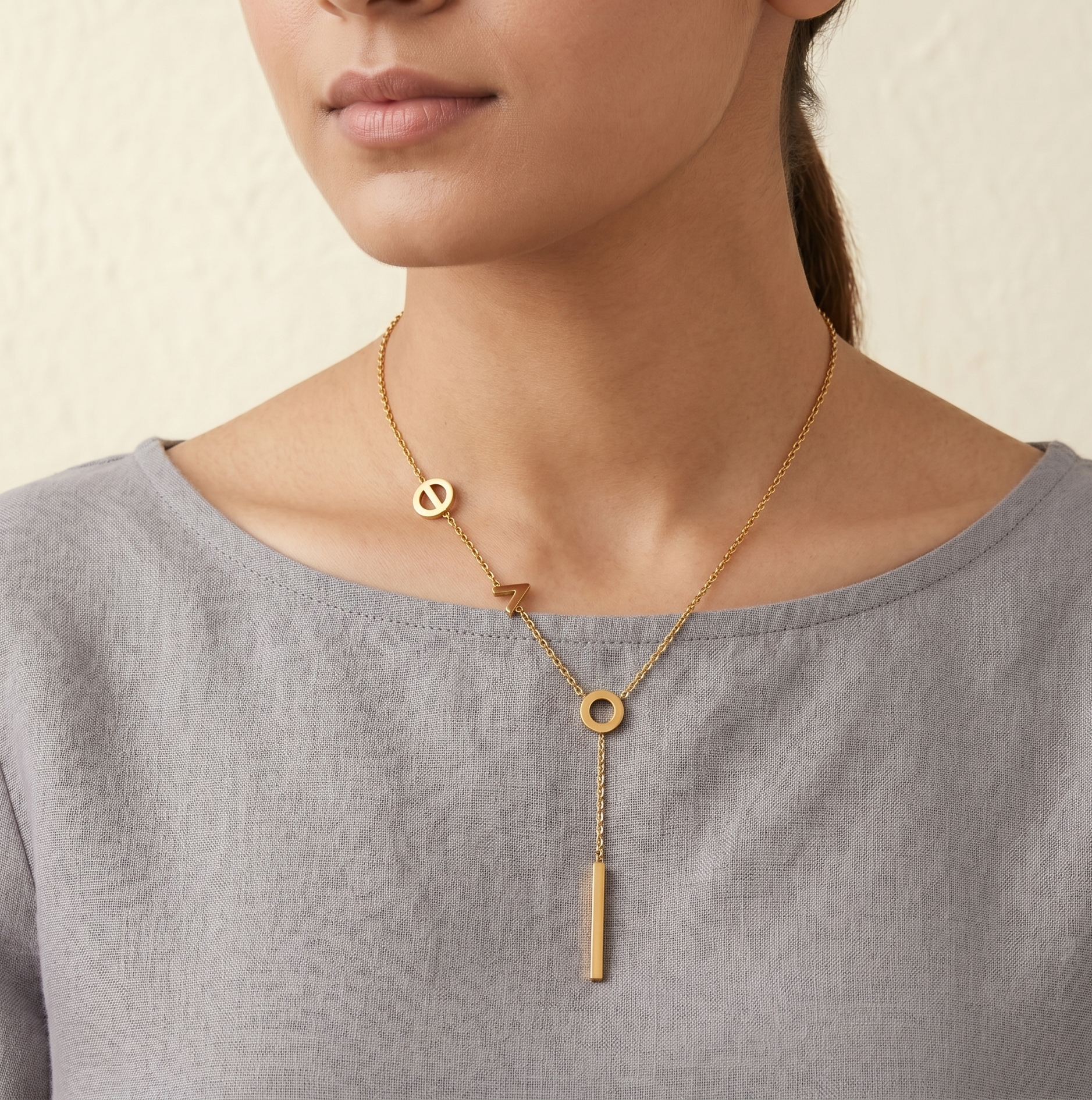Minimalist 18K Gold Plated Geometric Drop Necklace for Women