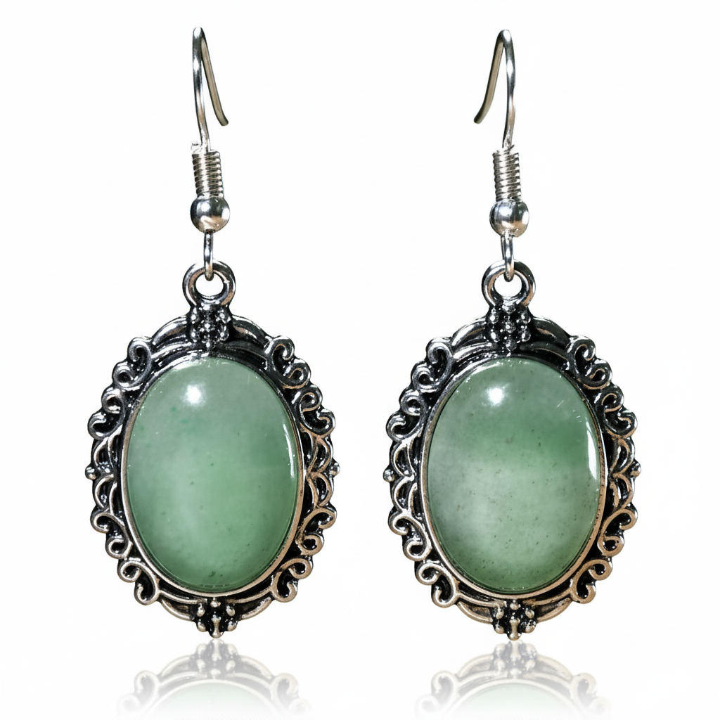 Green East Mausoleum Dangle Earrings Silver Tone Hook Earrings