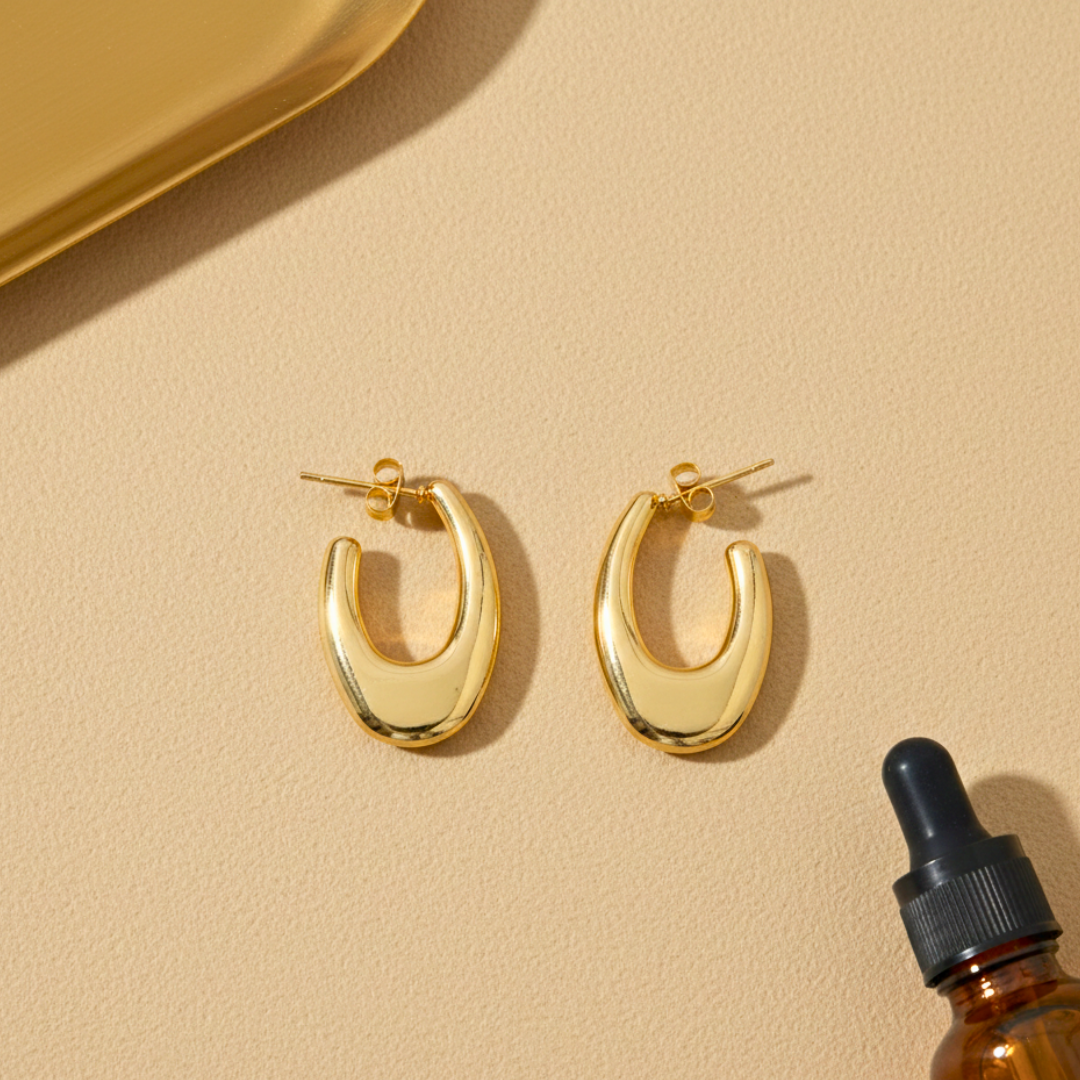 18K Gold Plated U Shape Hoop Earrings in 316L Stainless Steel