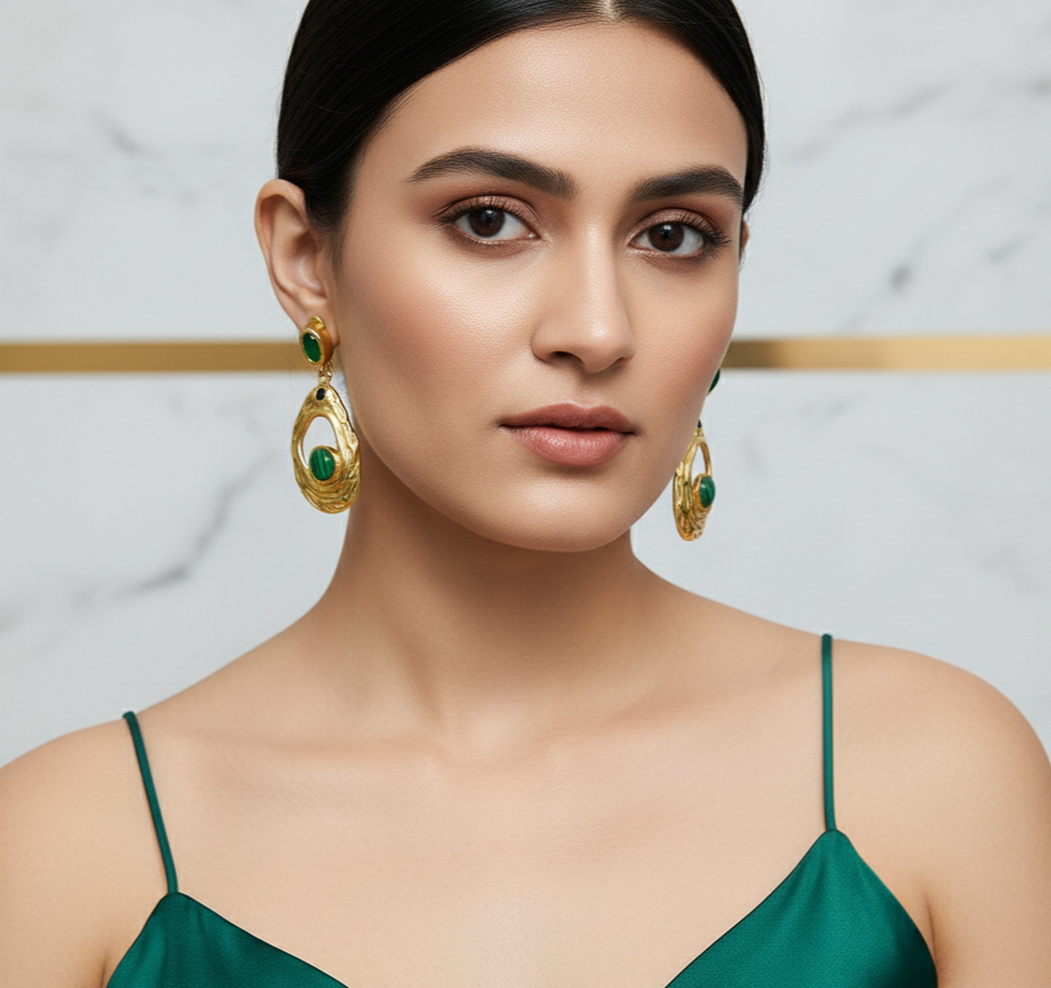 Malachite Drop Earrings 18K Gold Plated Stainless Steel