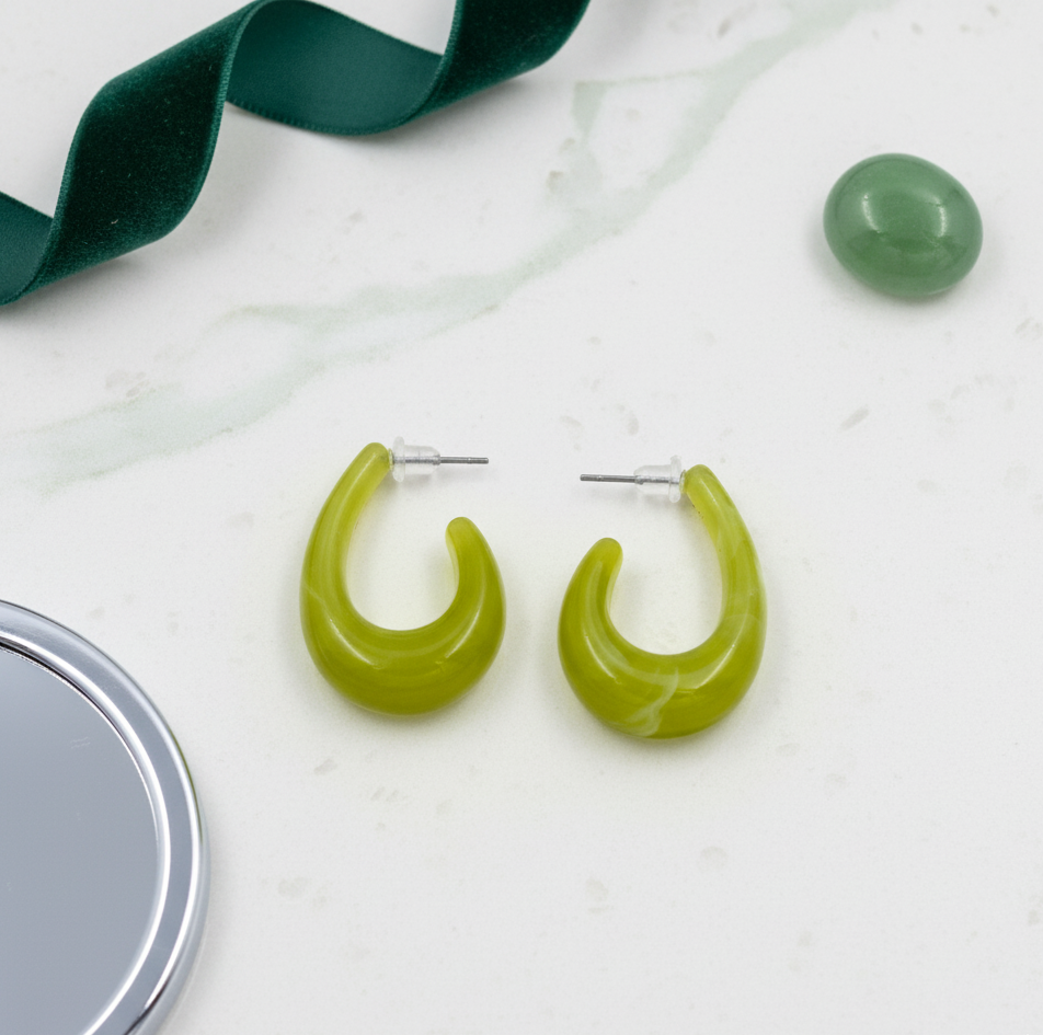 Lime Green Resin C Hoop Earrings