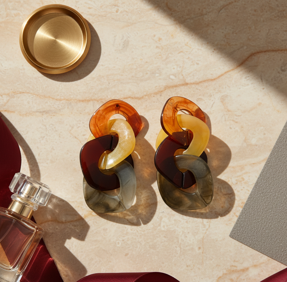 Multicolor Resin Chain Link Drop Earrings