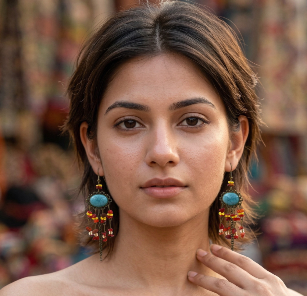 Vintage Turquoise and Red Tassel Drop Earrings