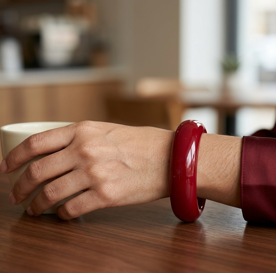 Red Resin Statement Bangle Bracelet for Women