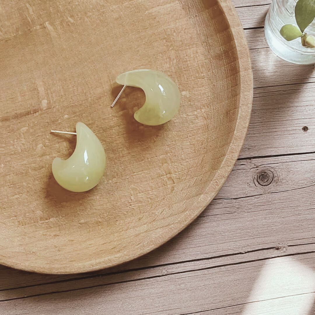 Vanilla Cream Resin Crescent Stud Earrings