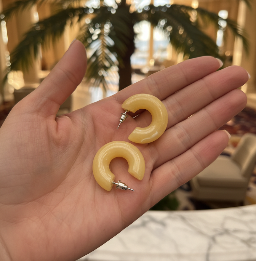 Butter Yellow Resin C Hoop Stud Earrings