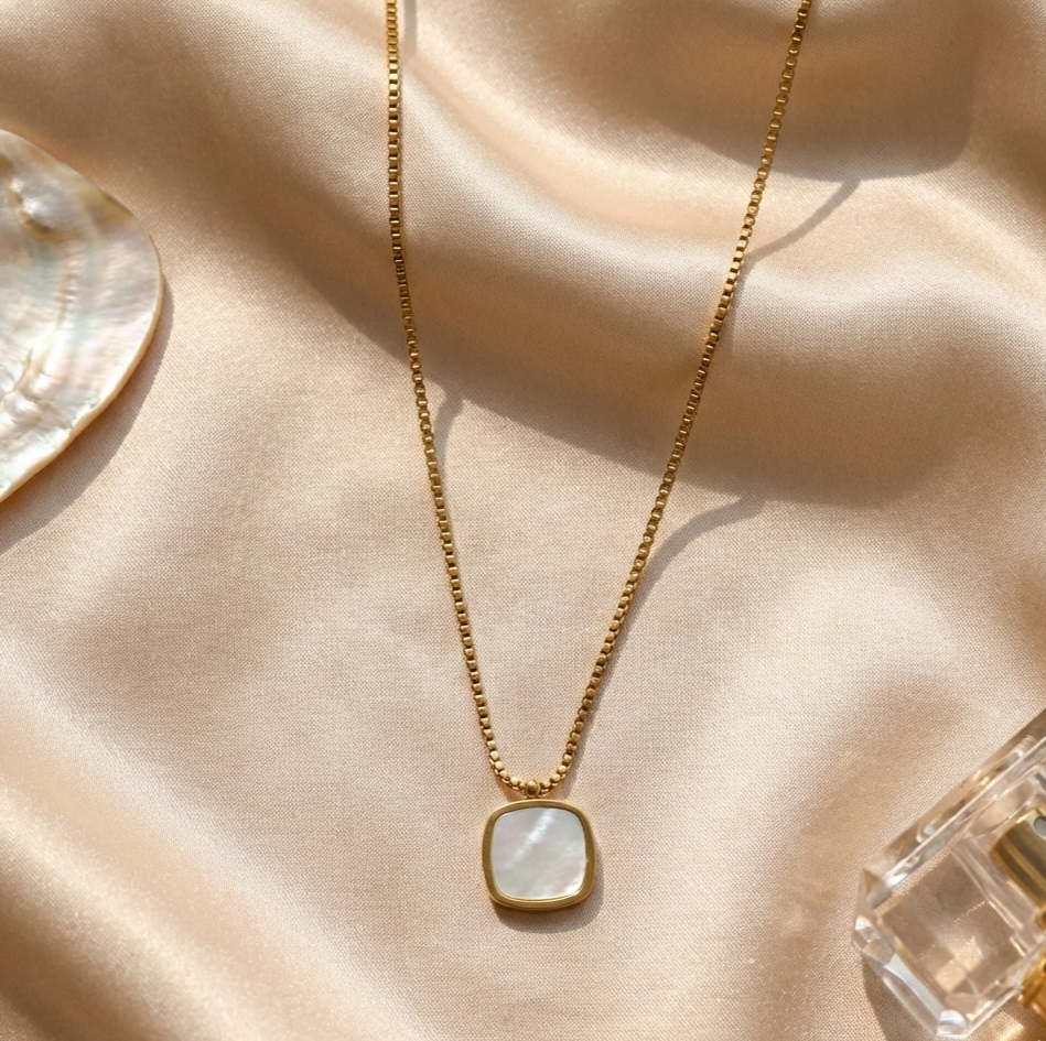 Gold Square Shell Pendant Necklace