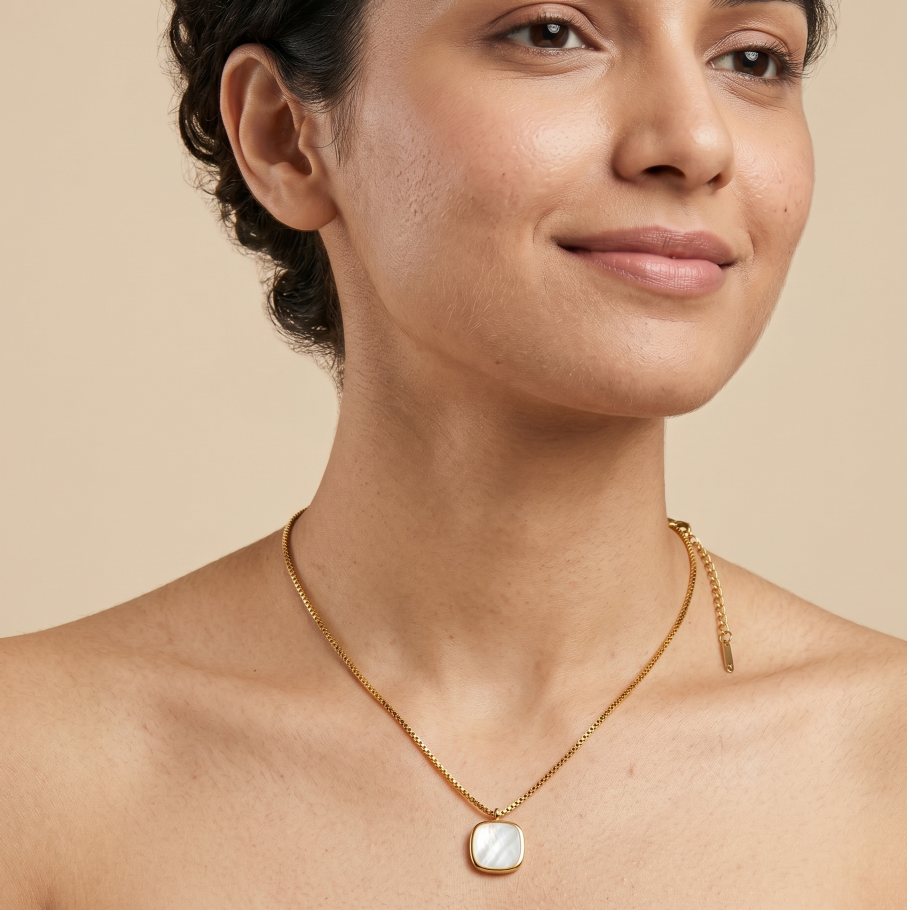 Gold Square Shell Pendant Necklace