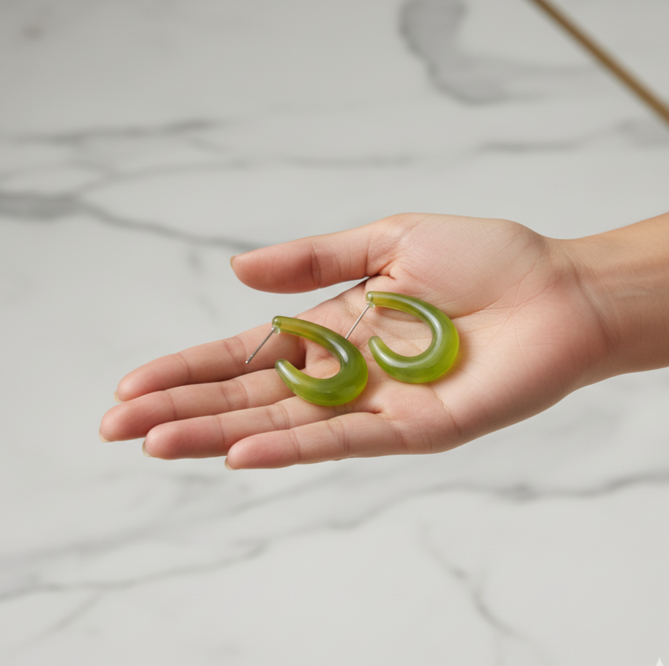 Lime Green Resin C Hoop Earrings