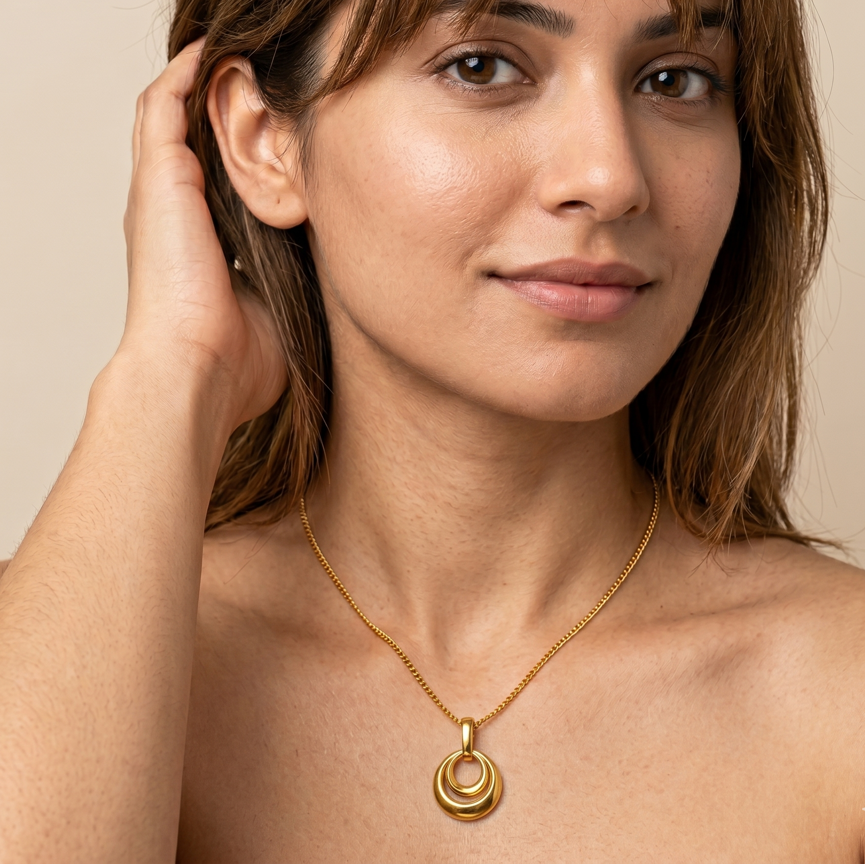 Gold Double Layer Water Drop Pendant Necklace for Women
