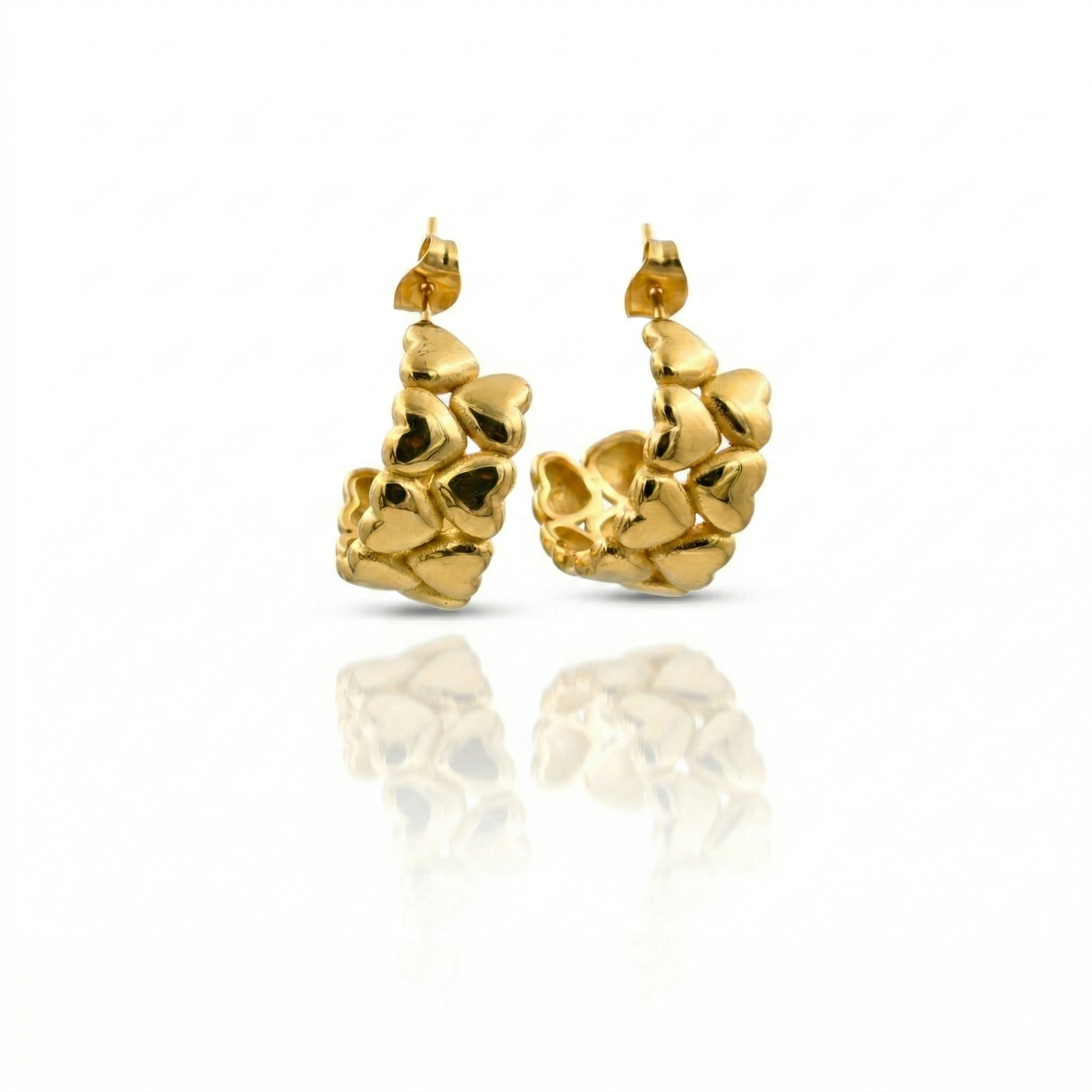 18K PVD Gold Plated Heart C Hoop Earrings 316L Stainless Steel