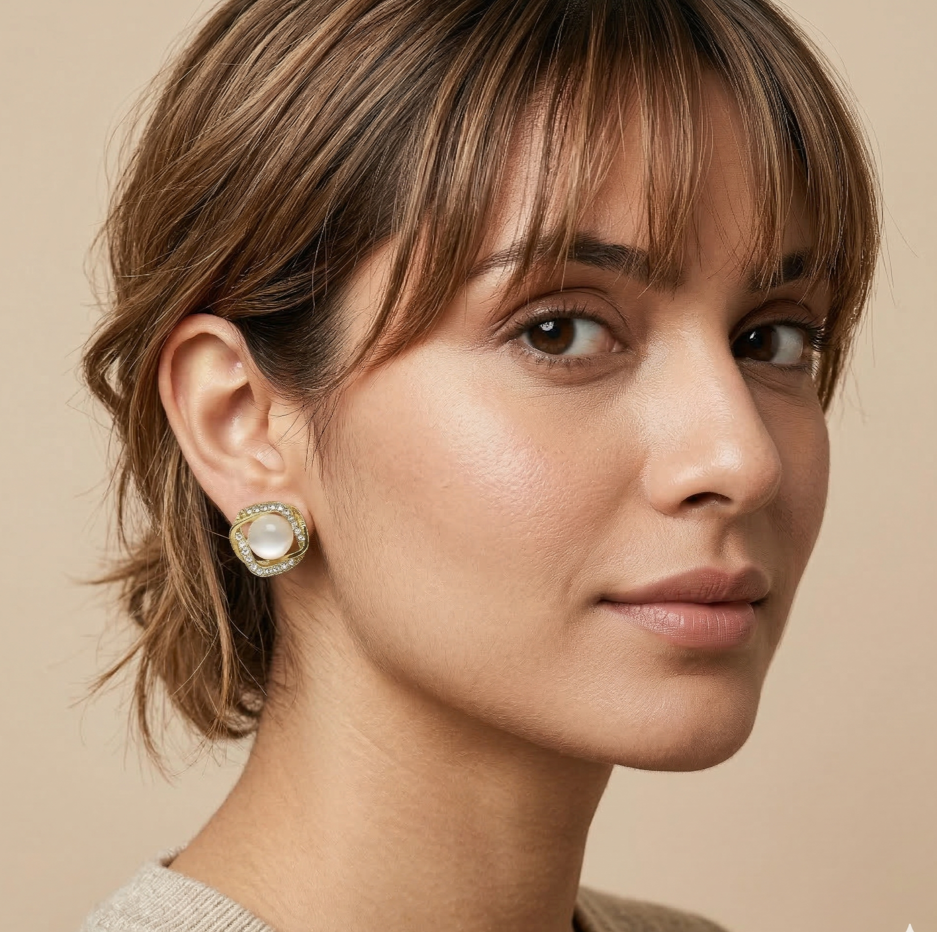 Freshwater Pearl Stud Earrings Zircon
