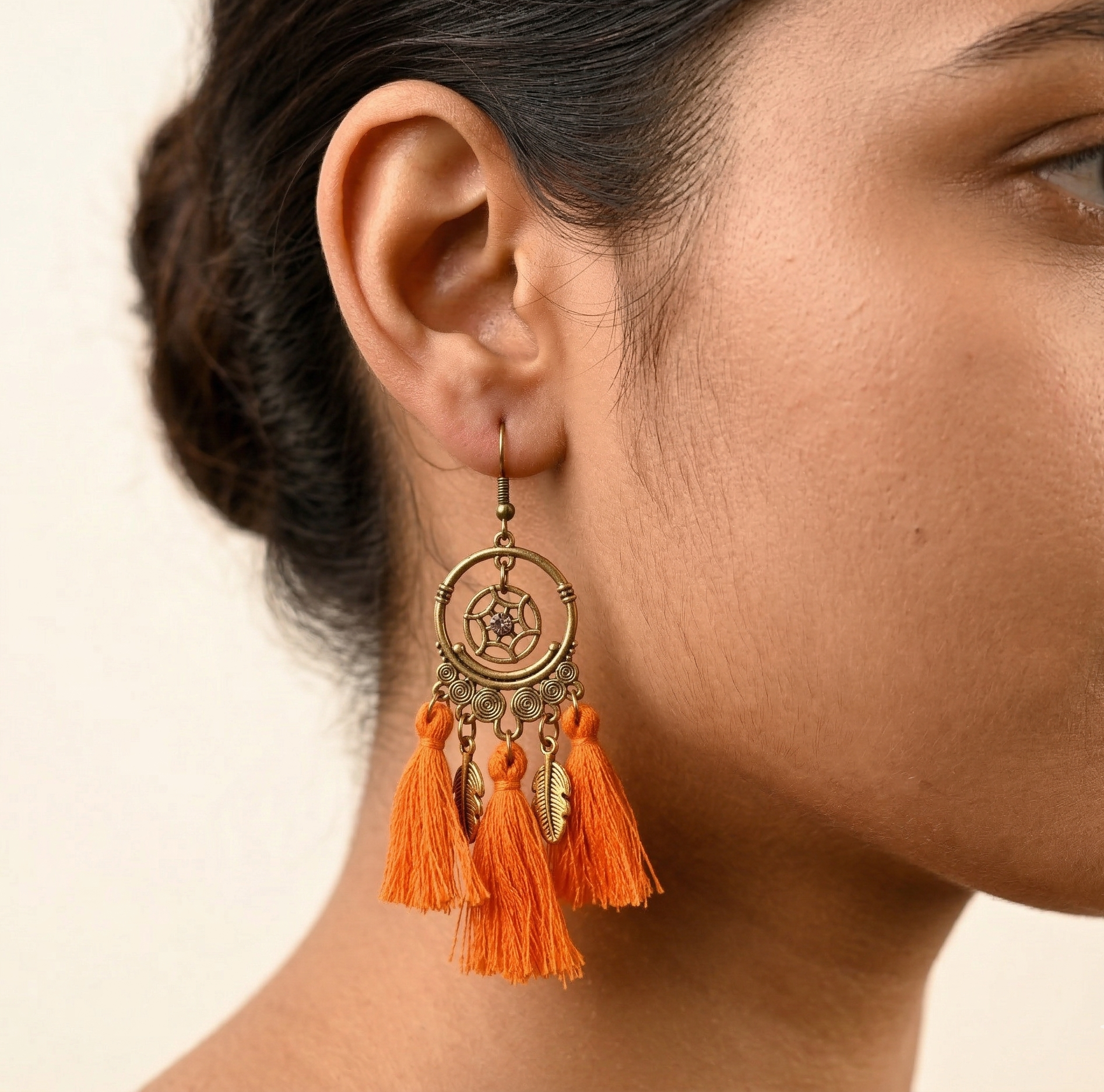 Bohemian Retro Tassel Circle Drop Earrings Gold Tone
