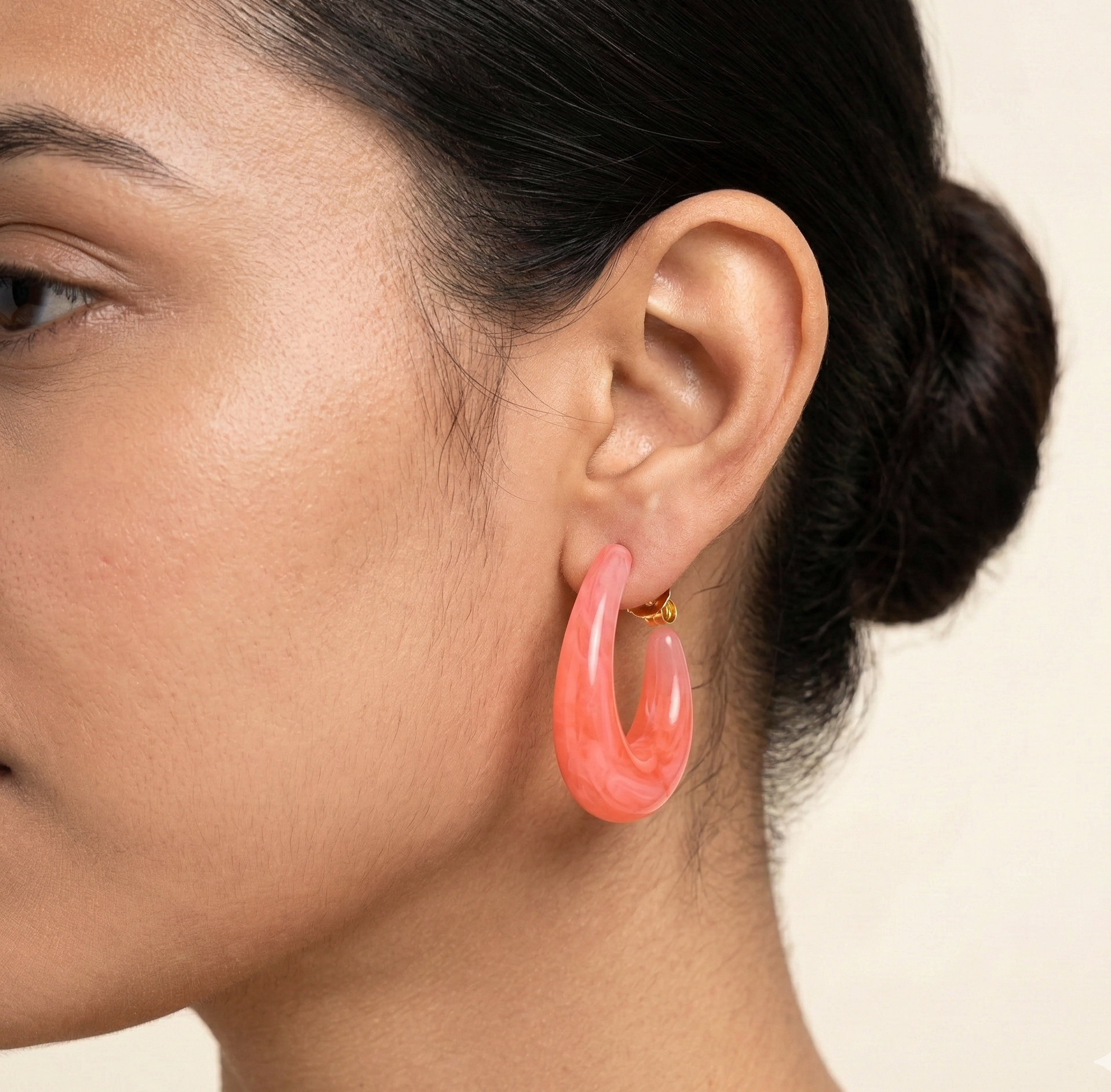 Coral Pink Resin U Hoop Earrings