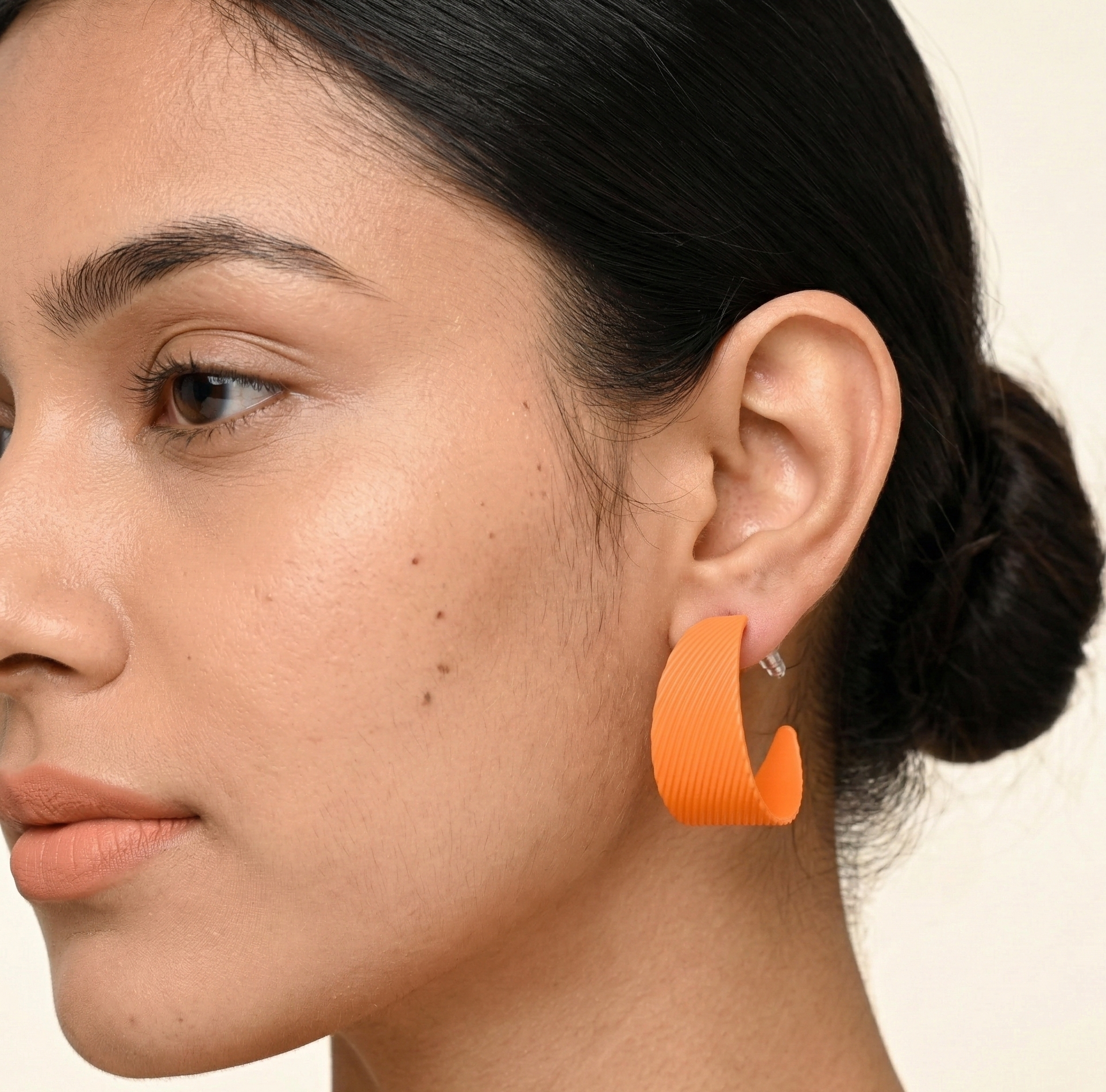 Textured Orange C Hoop Earrings