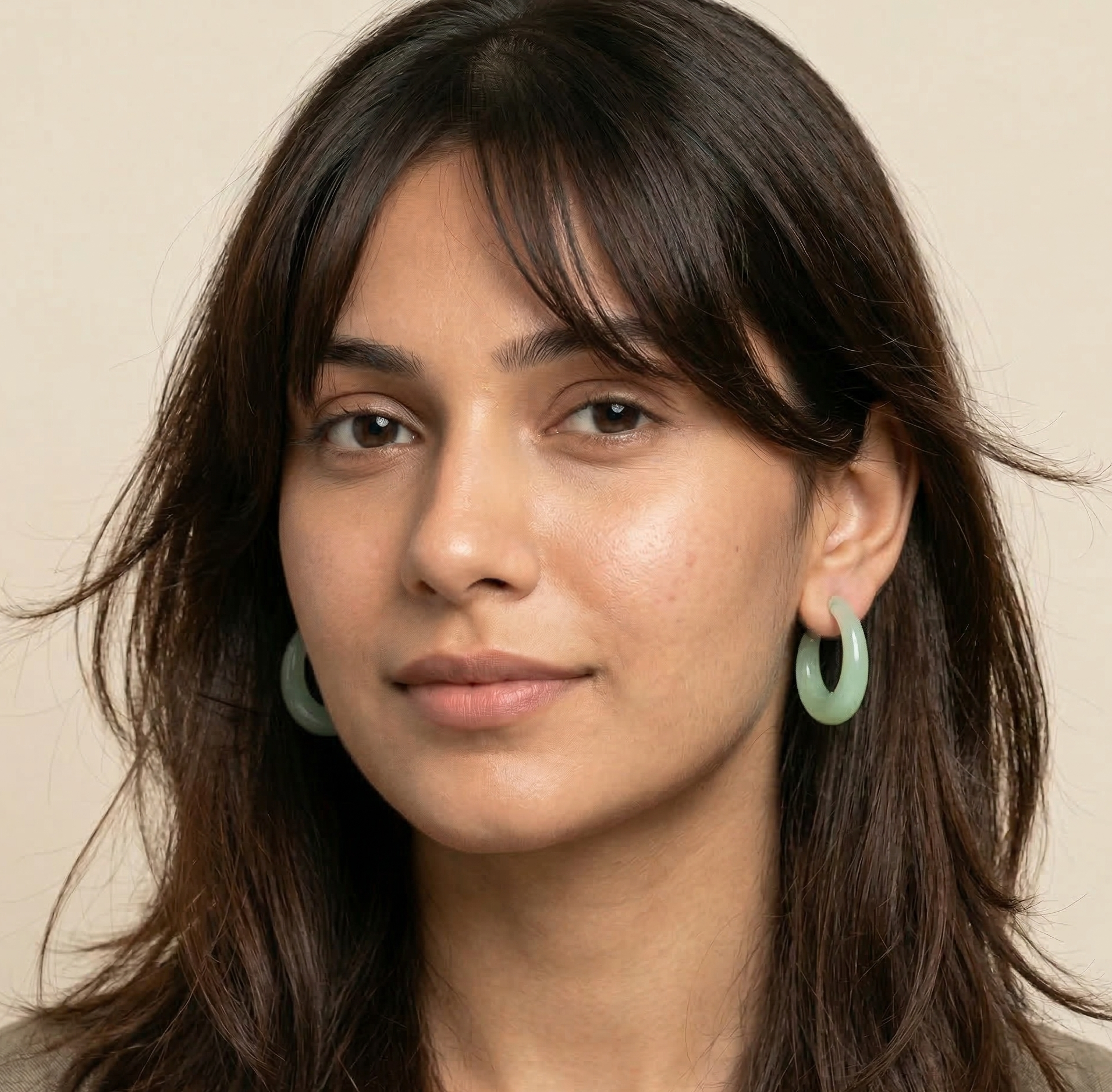 Mint Green Resin Open Hoop Earrings Stainless Steel Studs