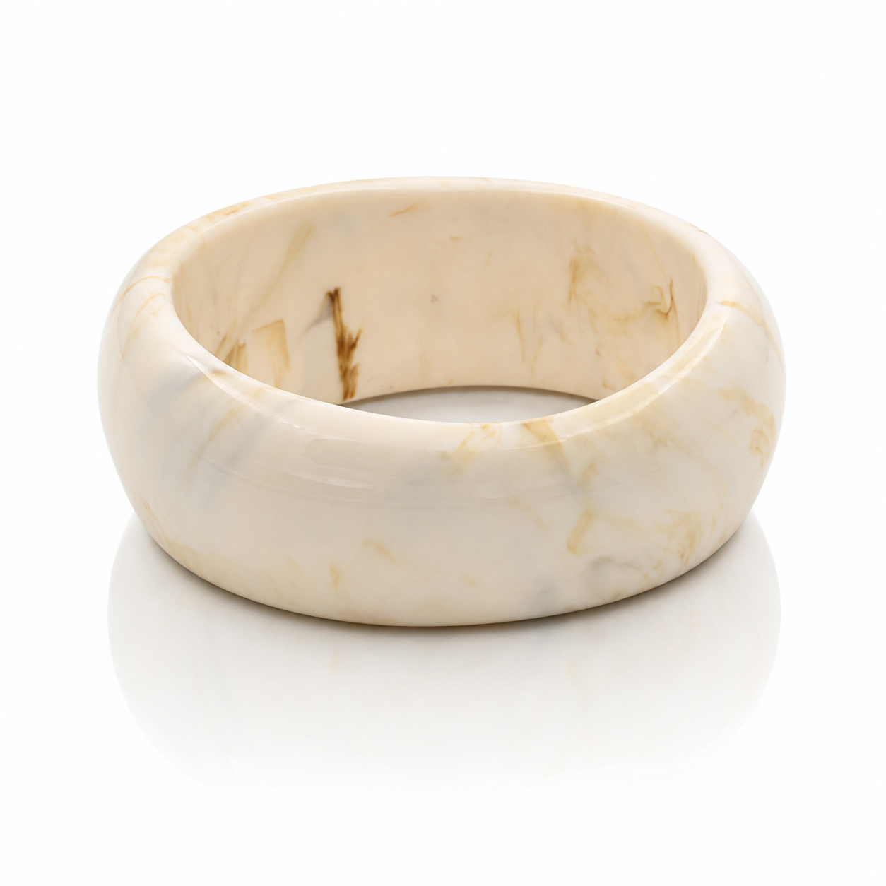 Cream Marbled Chunky Resin Bangle Bracelet for Women