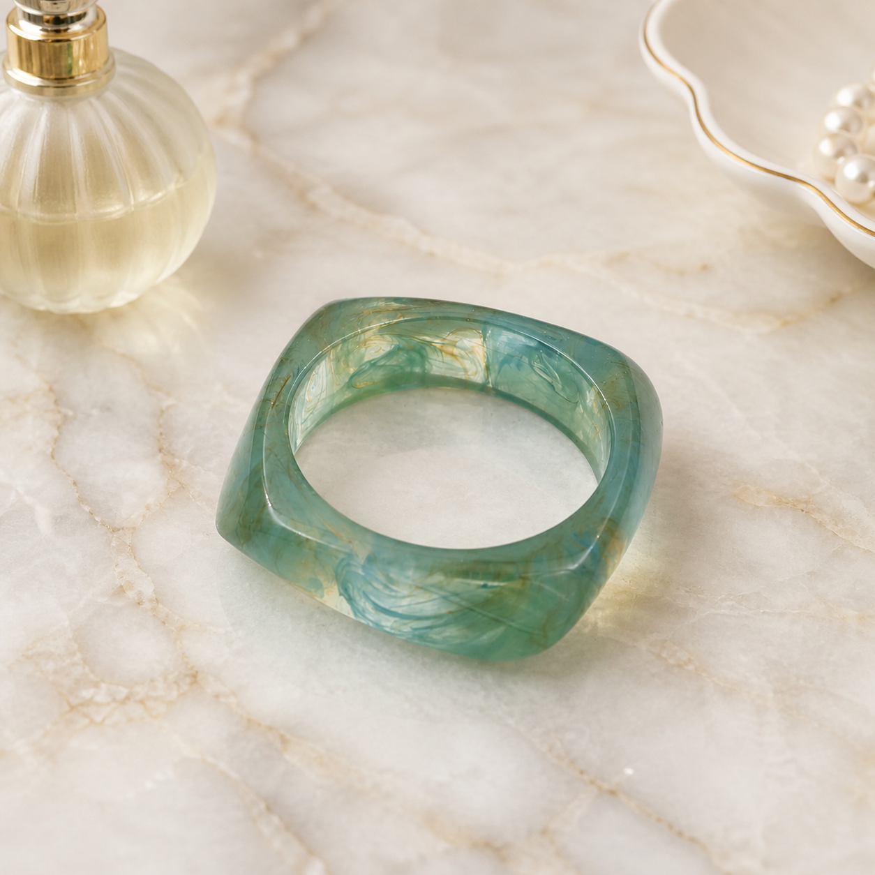 Mint Green Resin Square Bangle Bracelet for Women