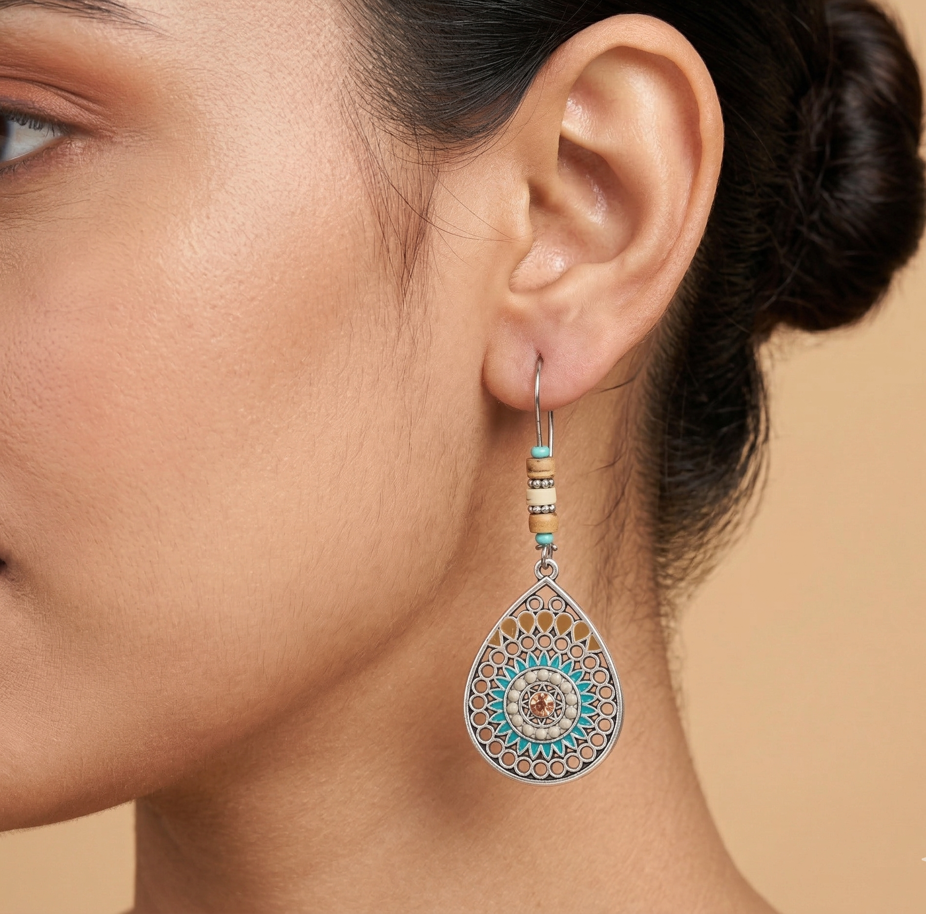 Bohemian Retro Teardrop Earrings Silver Tone Alloy