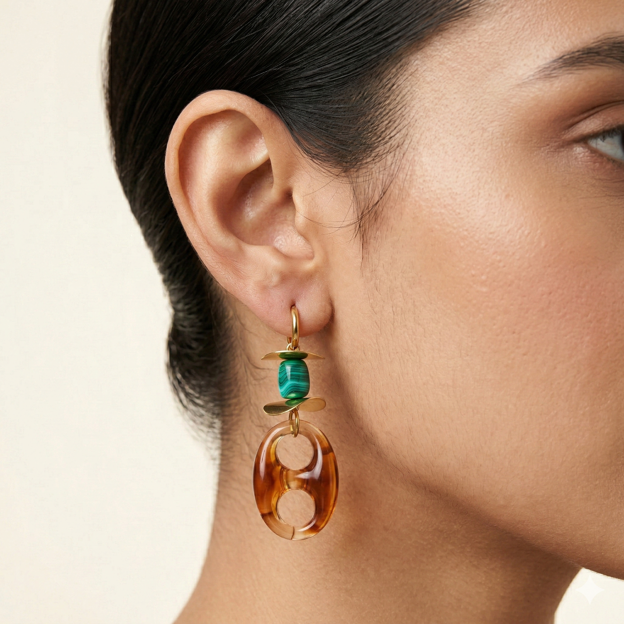 Turquoise Resin Dangle Earrings Gold Tone Stainless Steel