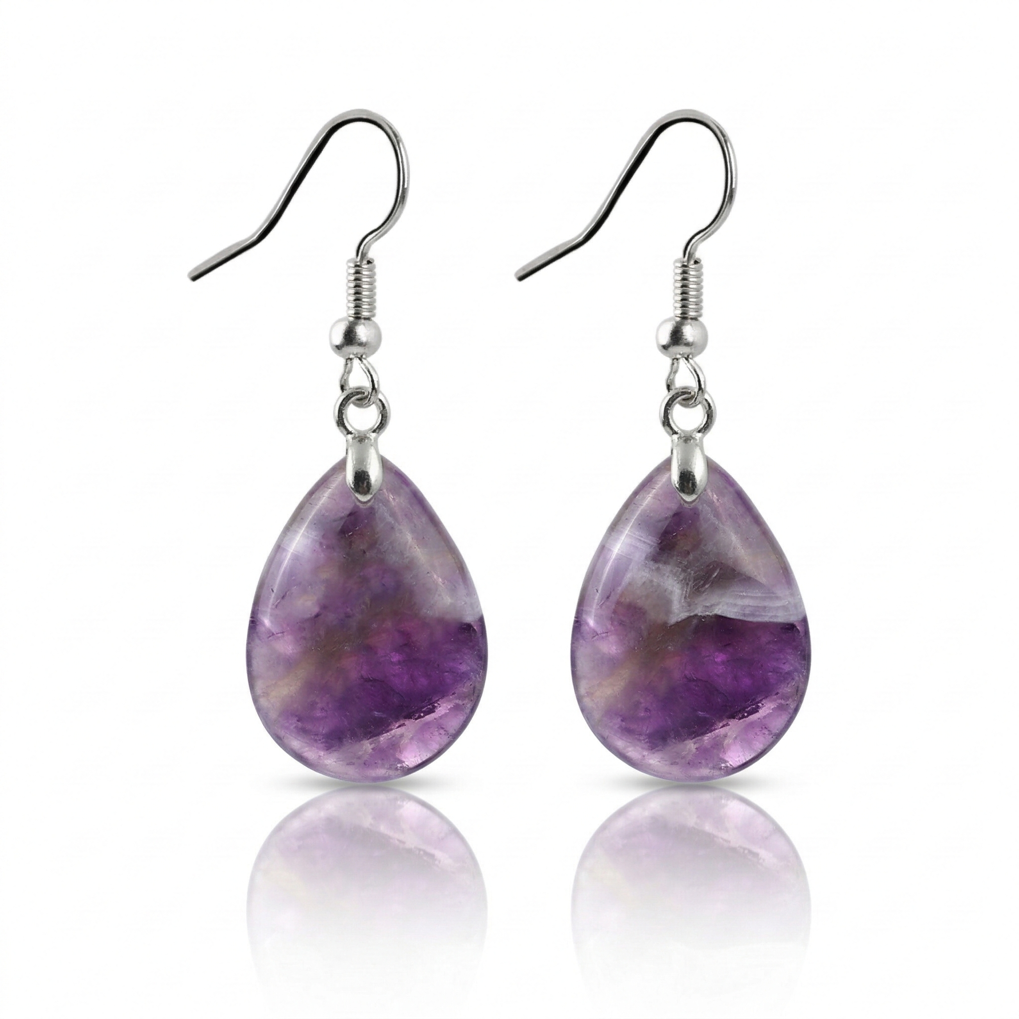 Amethyst Teardrop Dangle Earrings Silver Tone