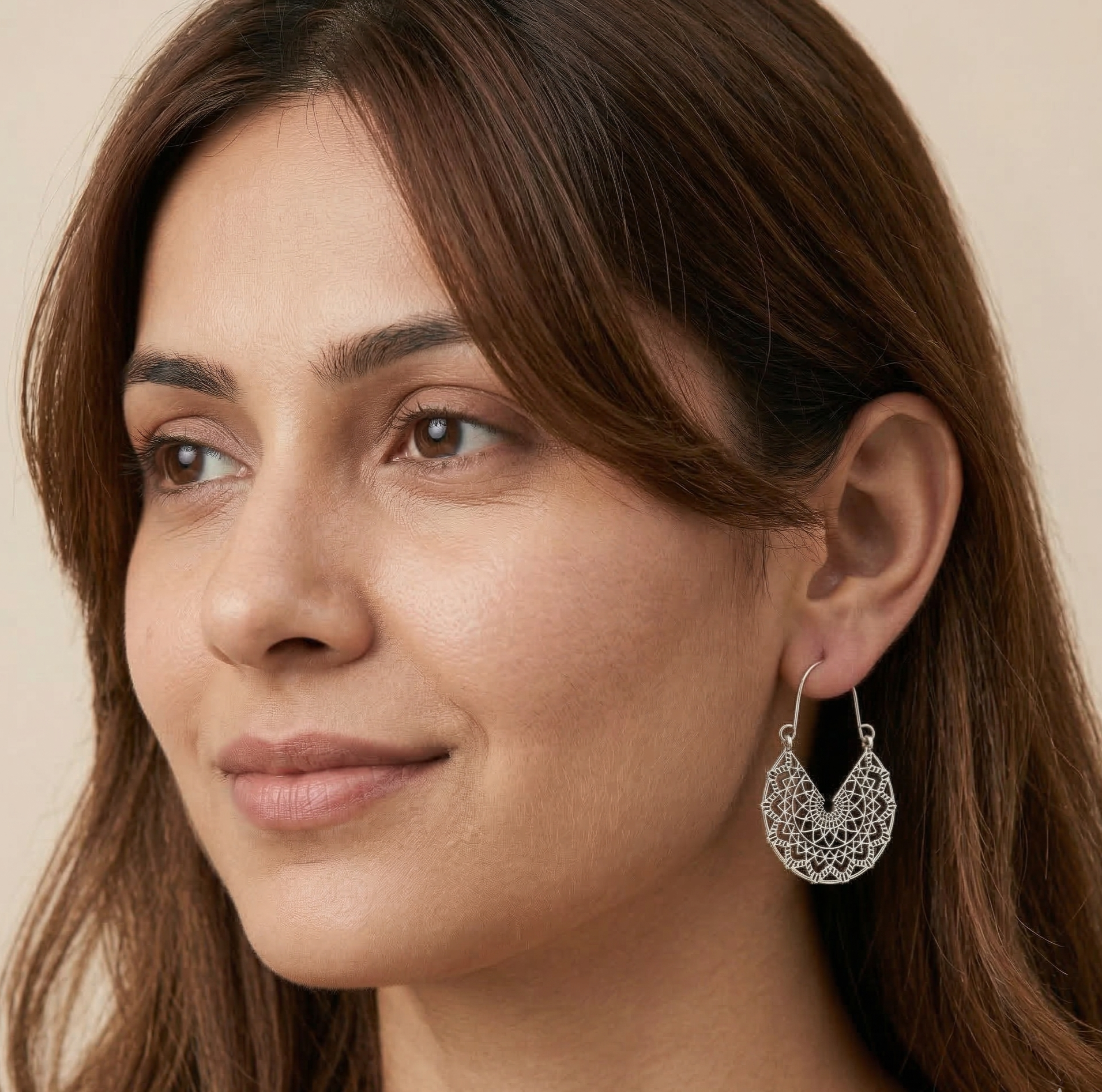 Bohemian Filigree U Shape Hoop Earrings Silver Tone Alloy