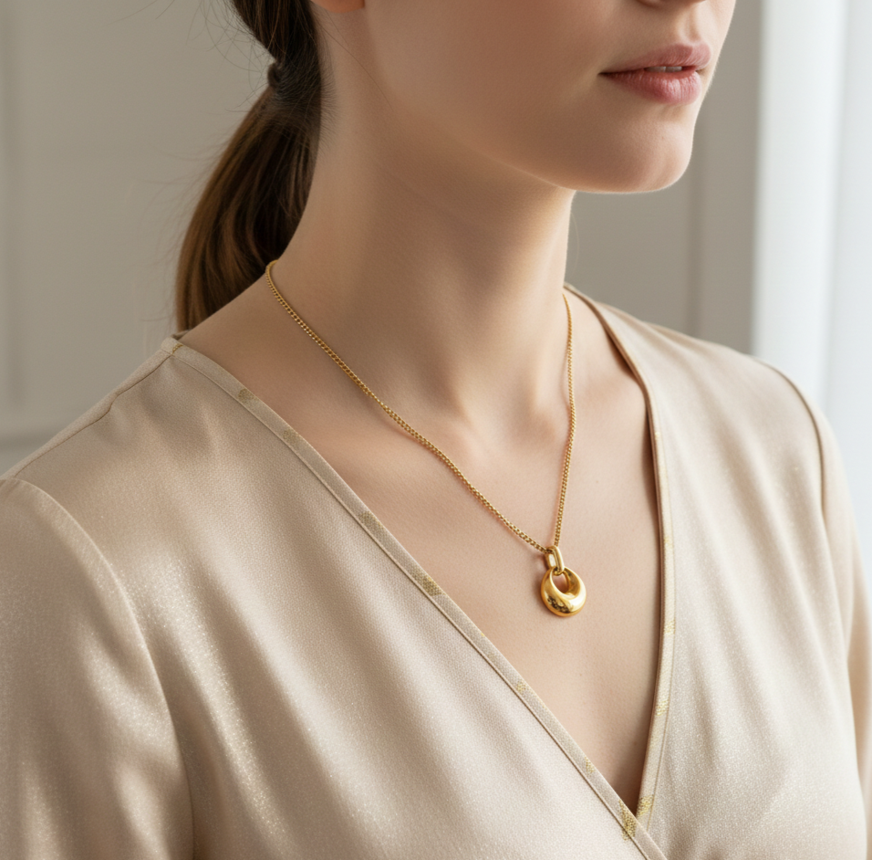 Gold Geometric Hollow Drop Pendant Necklace for Women