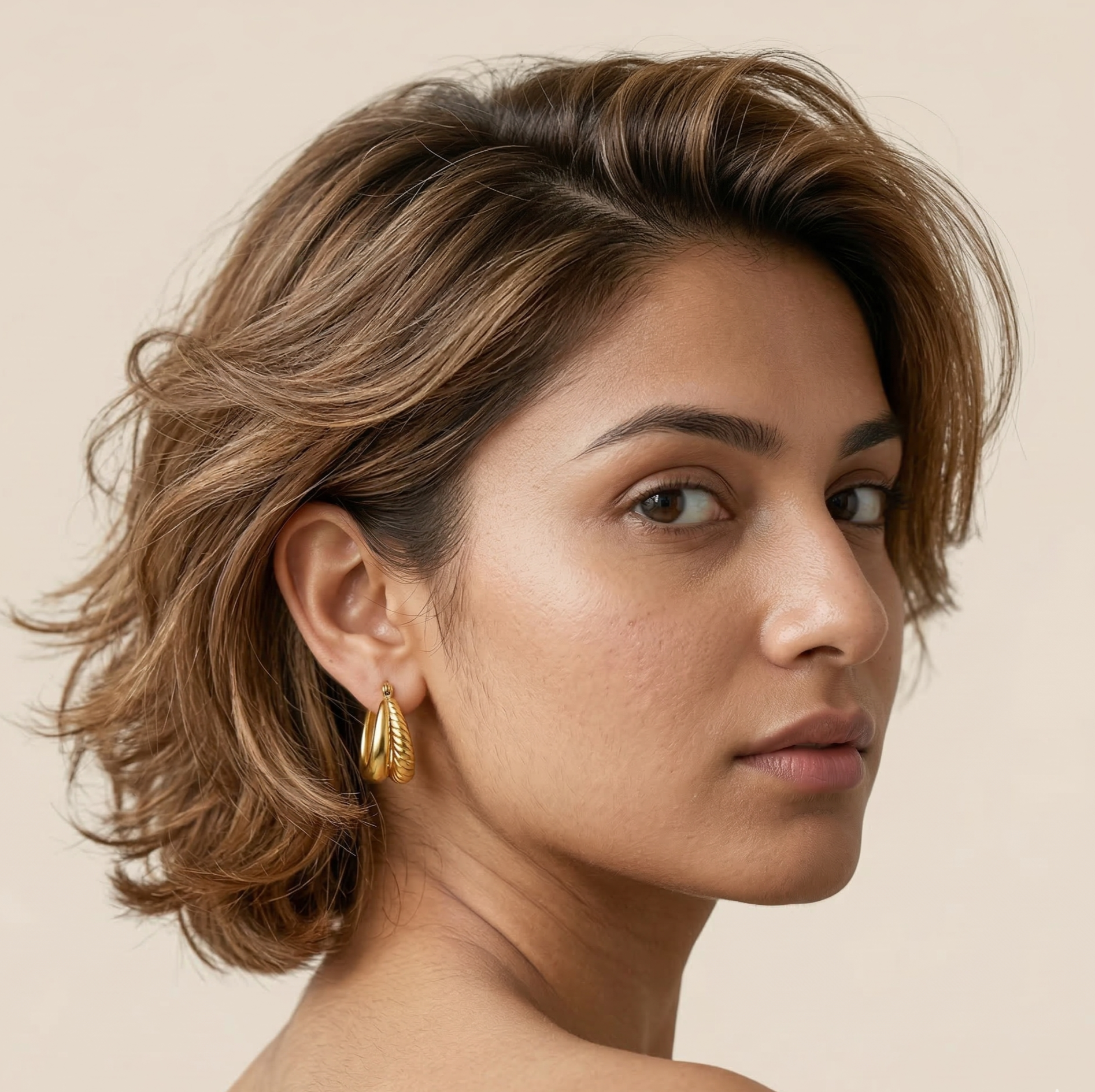 Double Horn Hoop Earrings 18K Gold PVD Plated 316L Stainless Steel