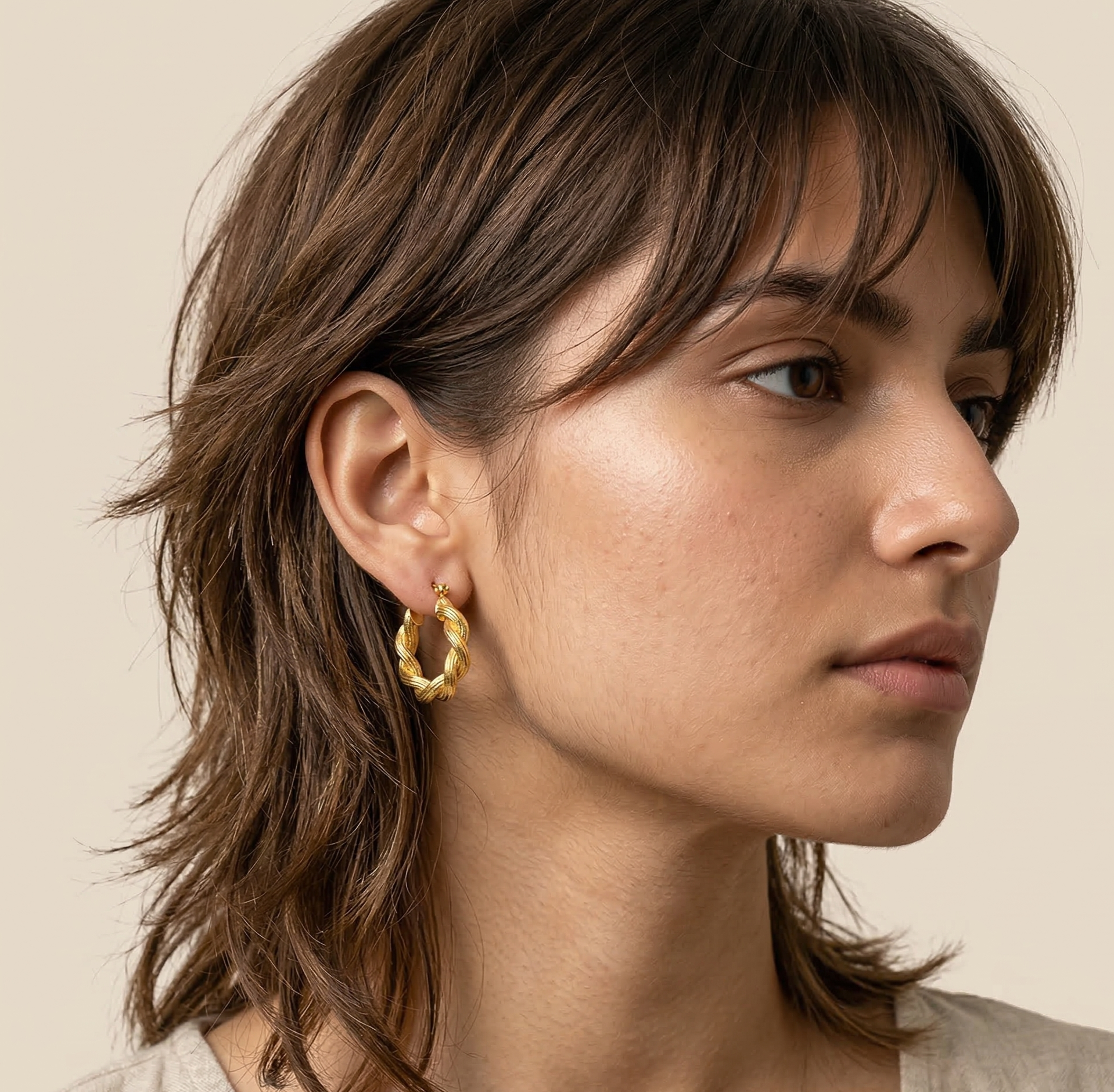 Twisted Hoop Earrings in 316L Stainless Steel with Gold PVD IP Plating