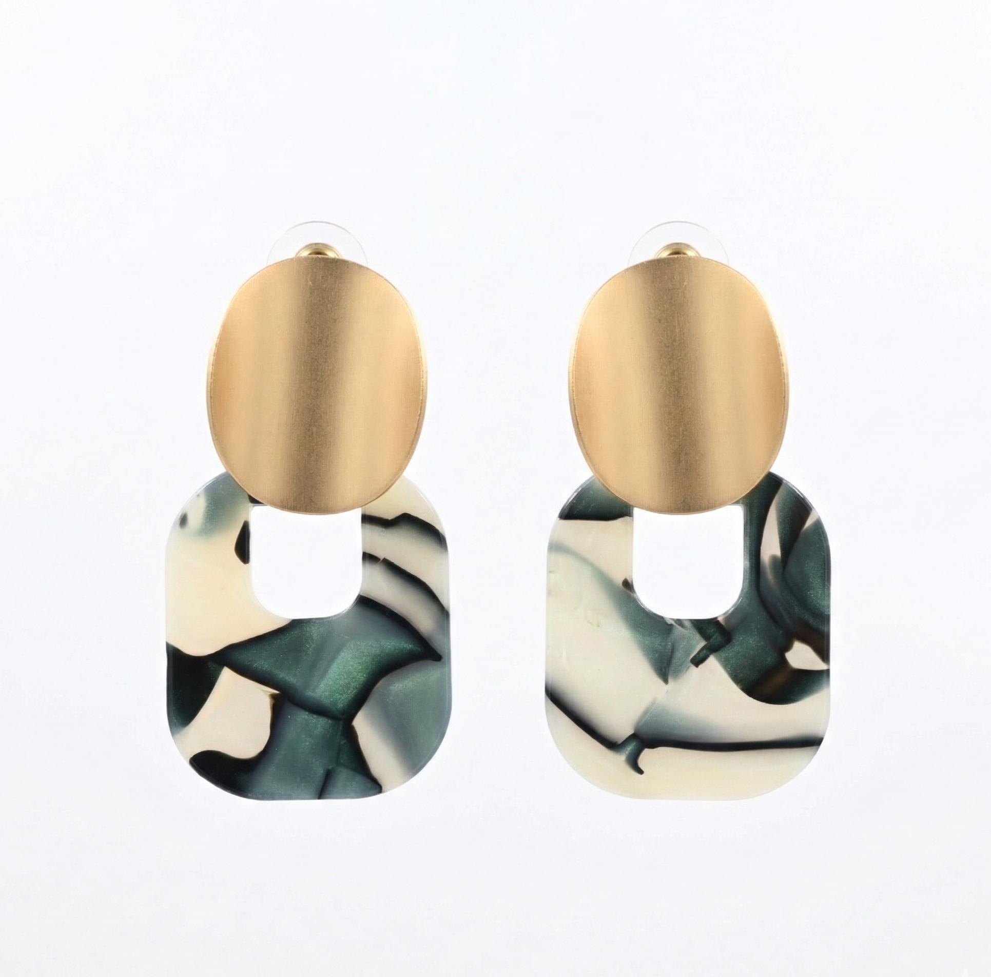 Geometric Sage Marble Resin Drop Earrings for Women