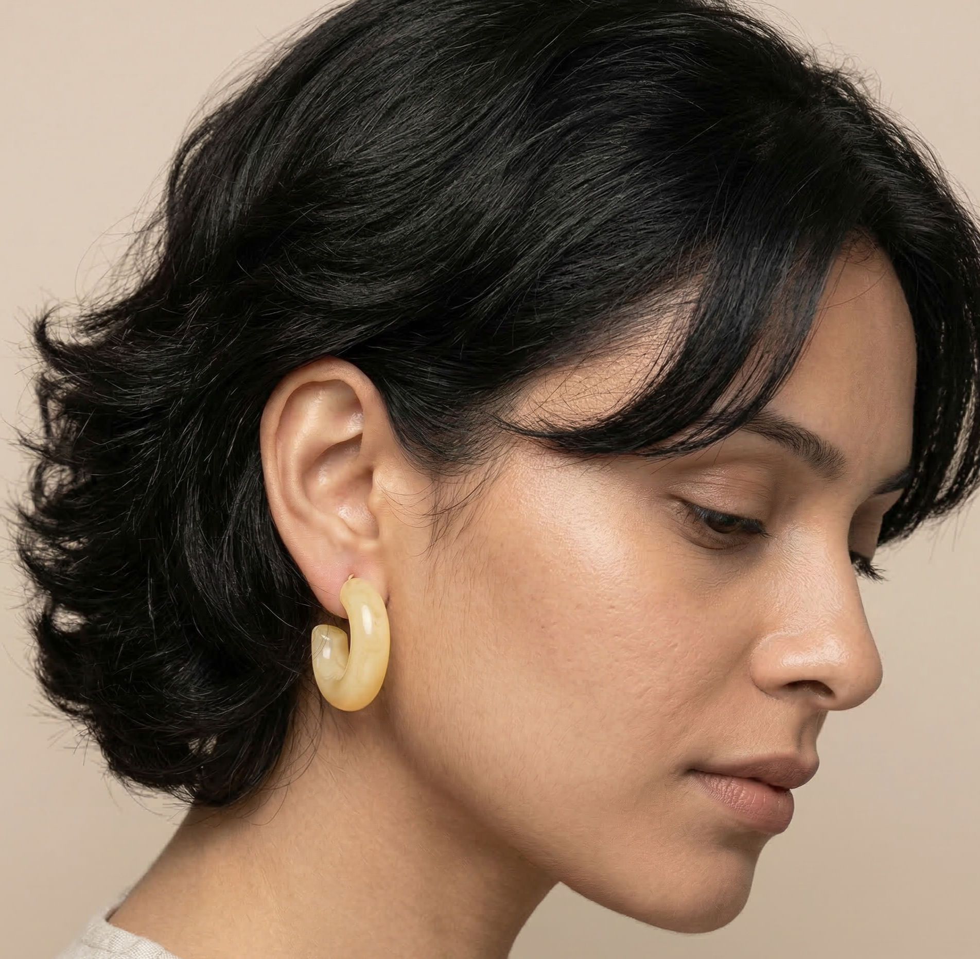 Butter Yellow Resin C Hoop Stud Earrings
