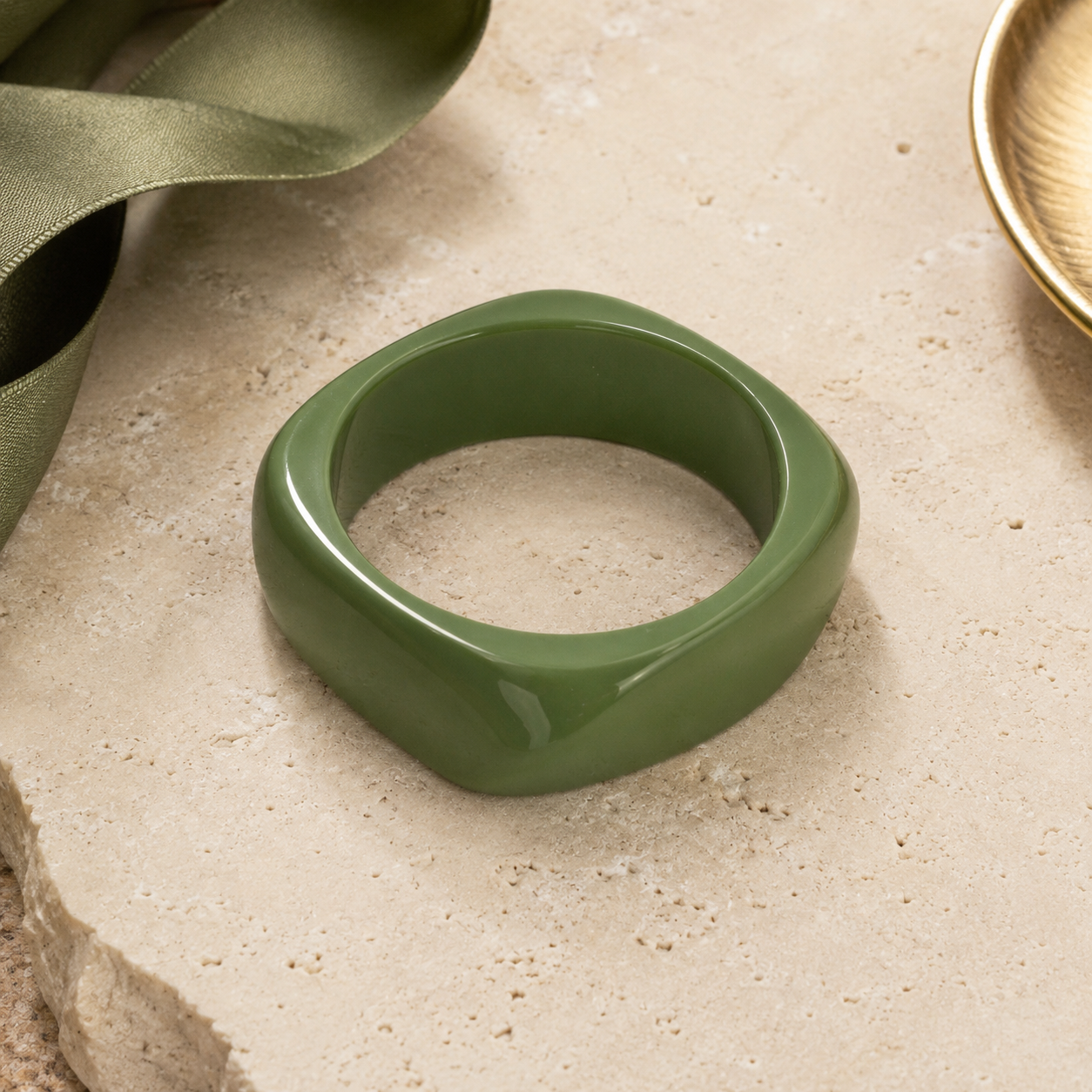 Olive Green Chunky Geometric Resin Bangle Bracelet for Women