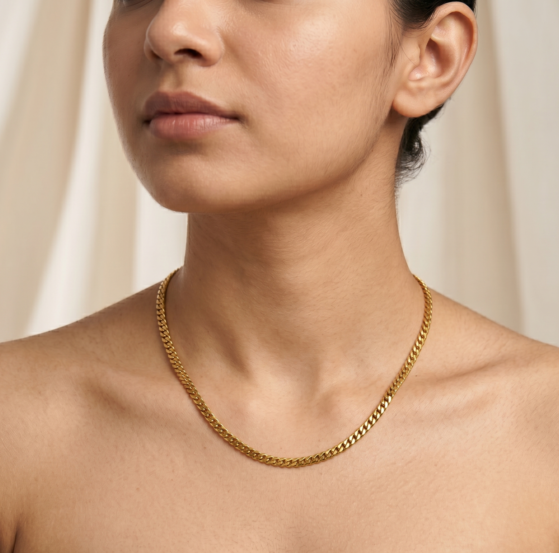 18K Gold Cuban Link Choker Necklace for Women – Minimalist Stainless Steel Chain